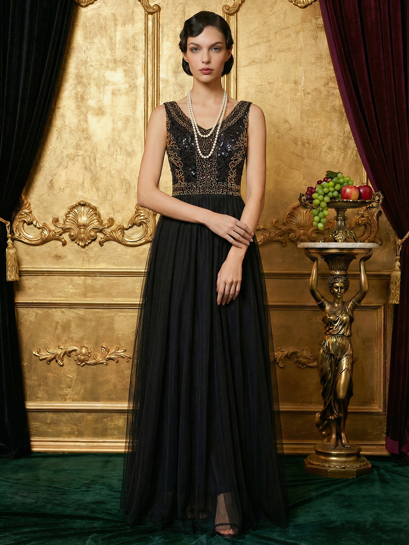 Black 1920s Sequined Flapper Dress