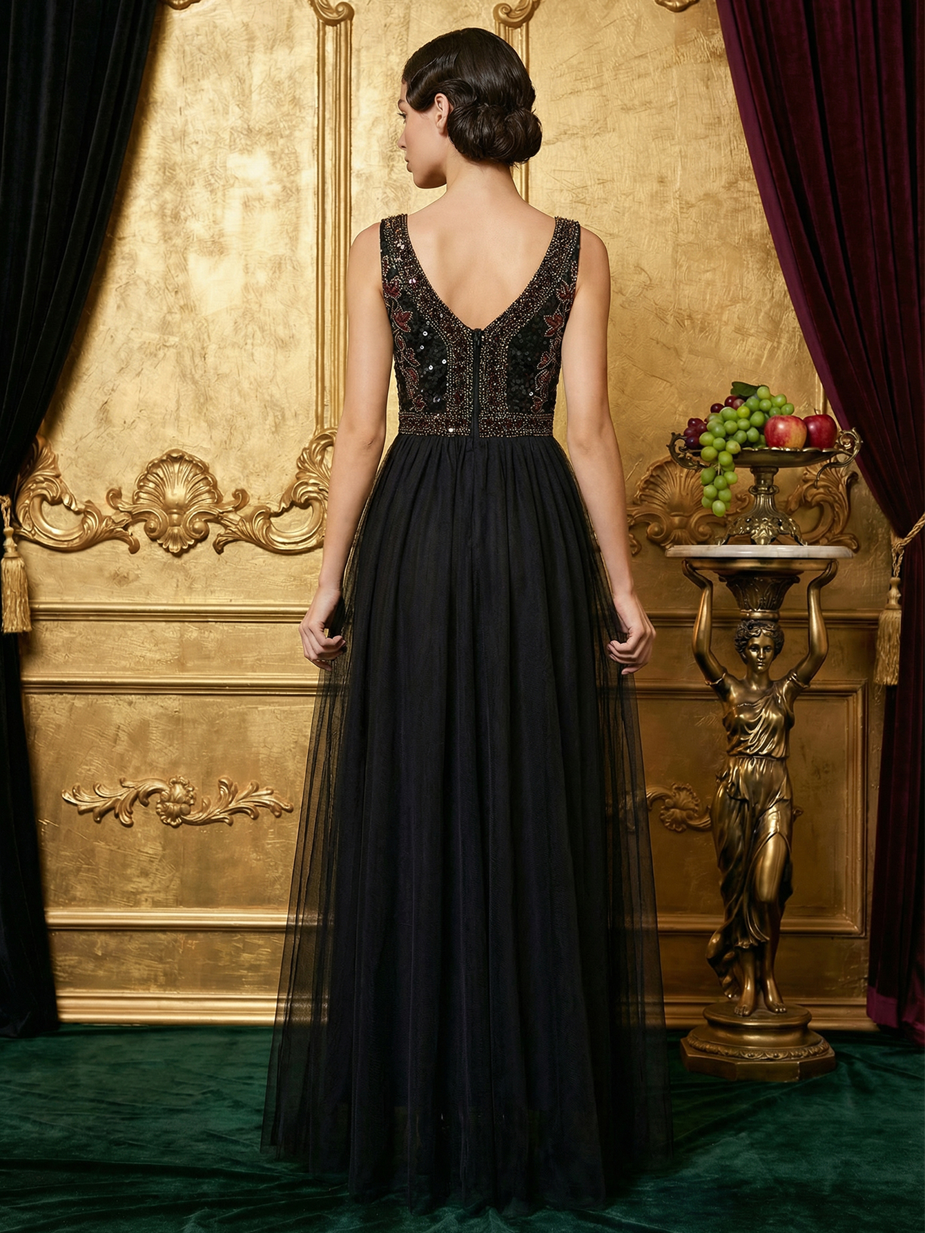 Black 1920s Sequined Flapper Dress