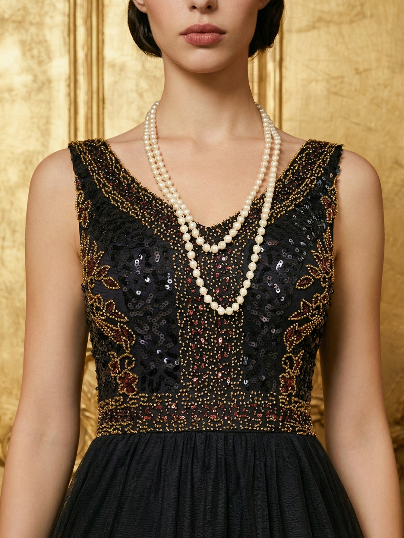 Black 1920s Sequined Flapper Dress
