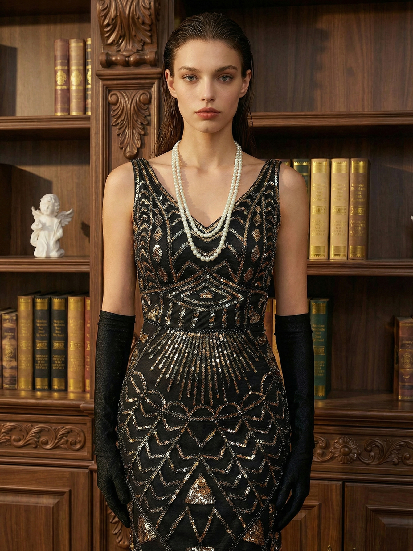 Black Golden Sequins Gatsby 1920s Prom Dress