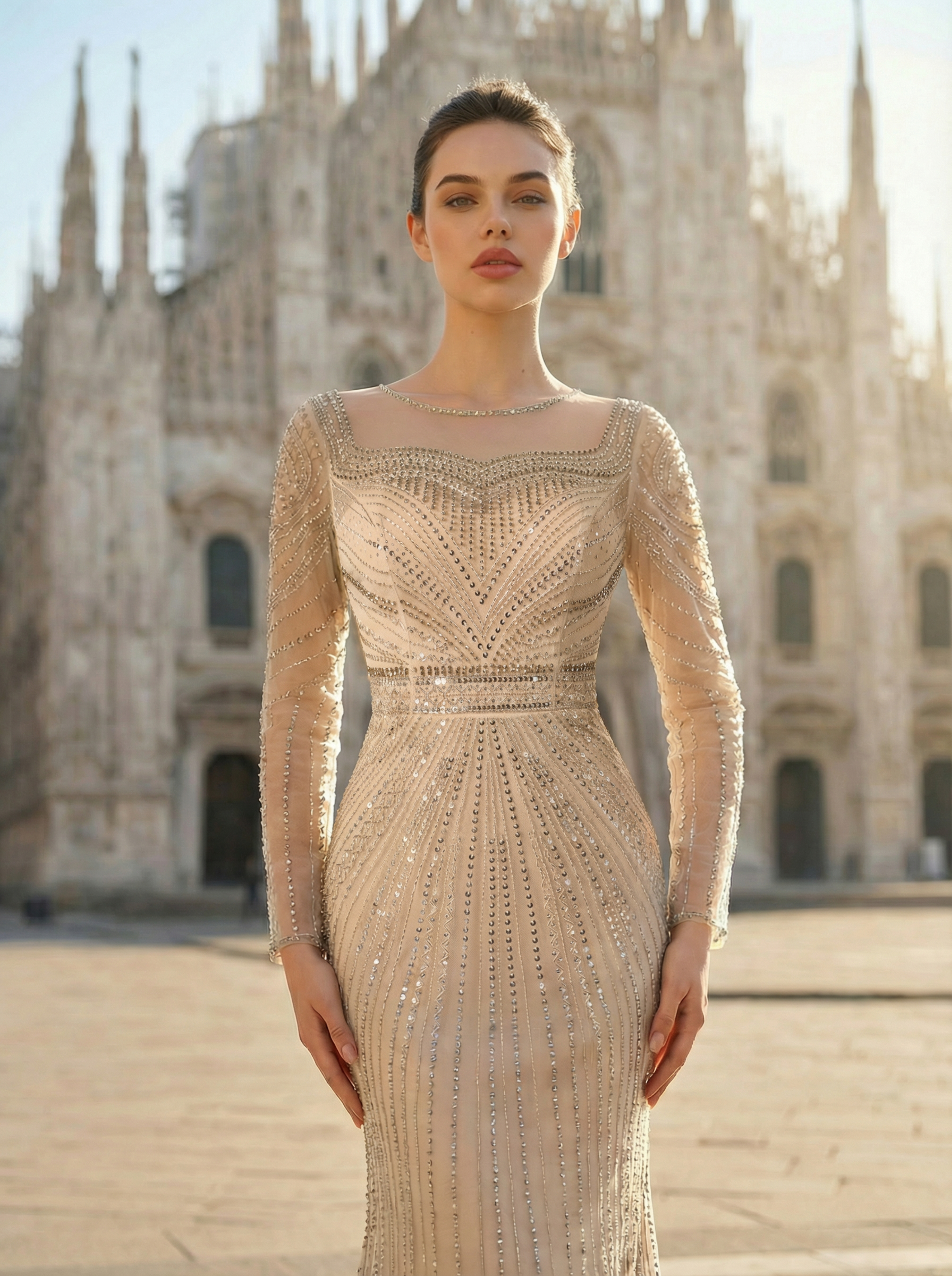 Champagne Sequin A-Line Prom Dress