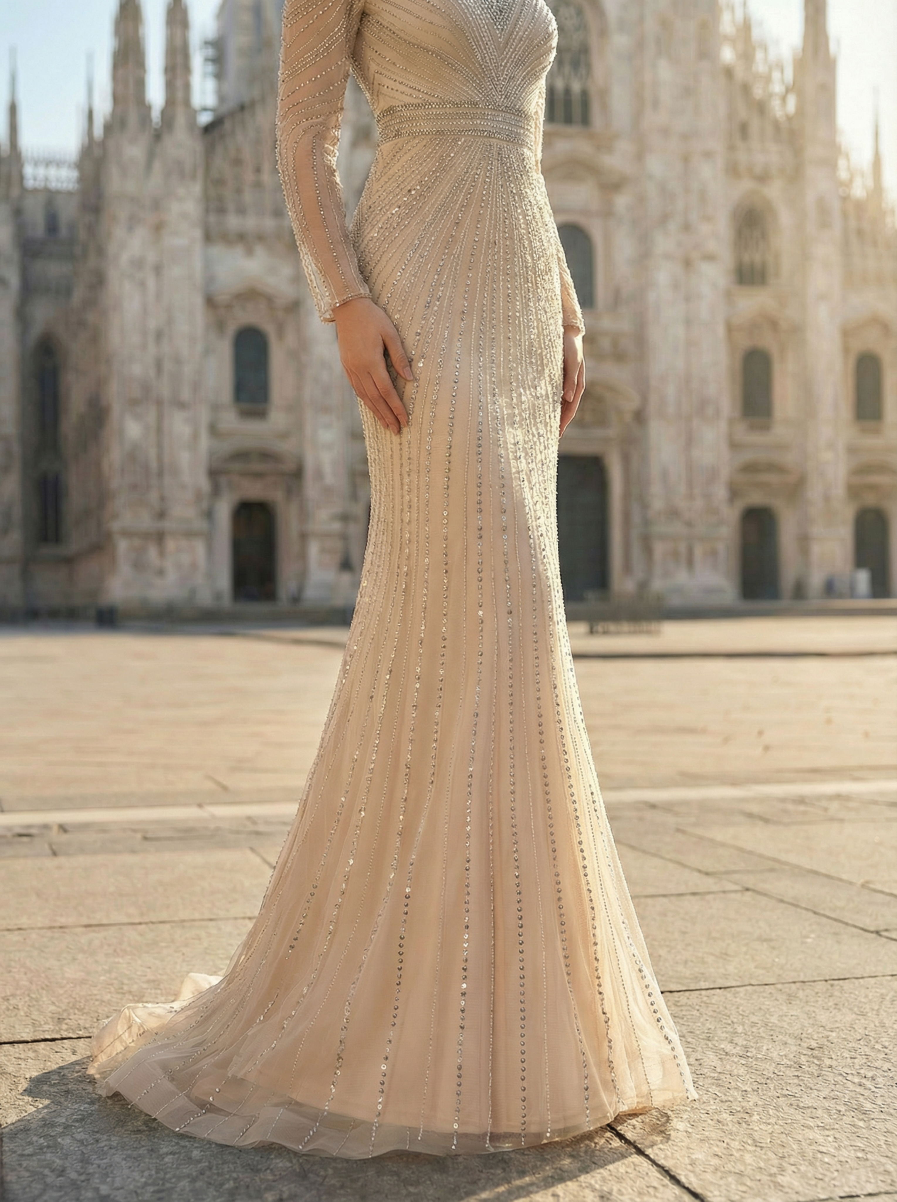 Champagne Sequin A-Line Prom Dress