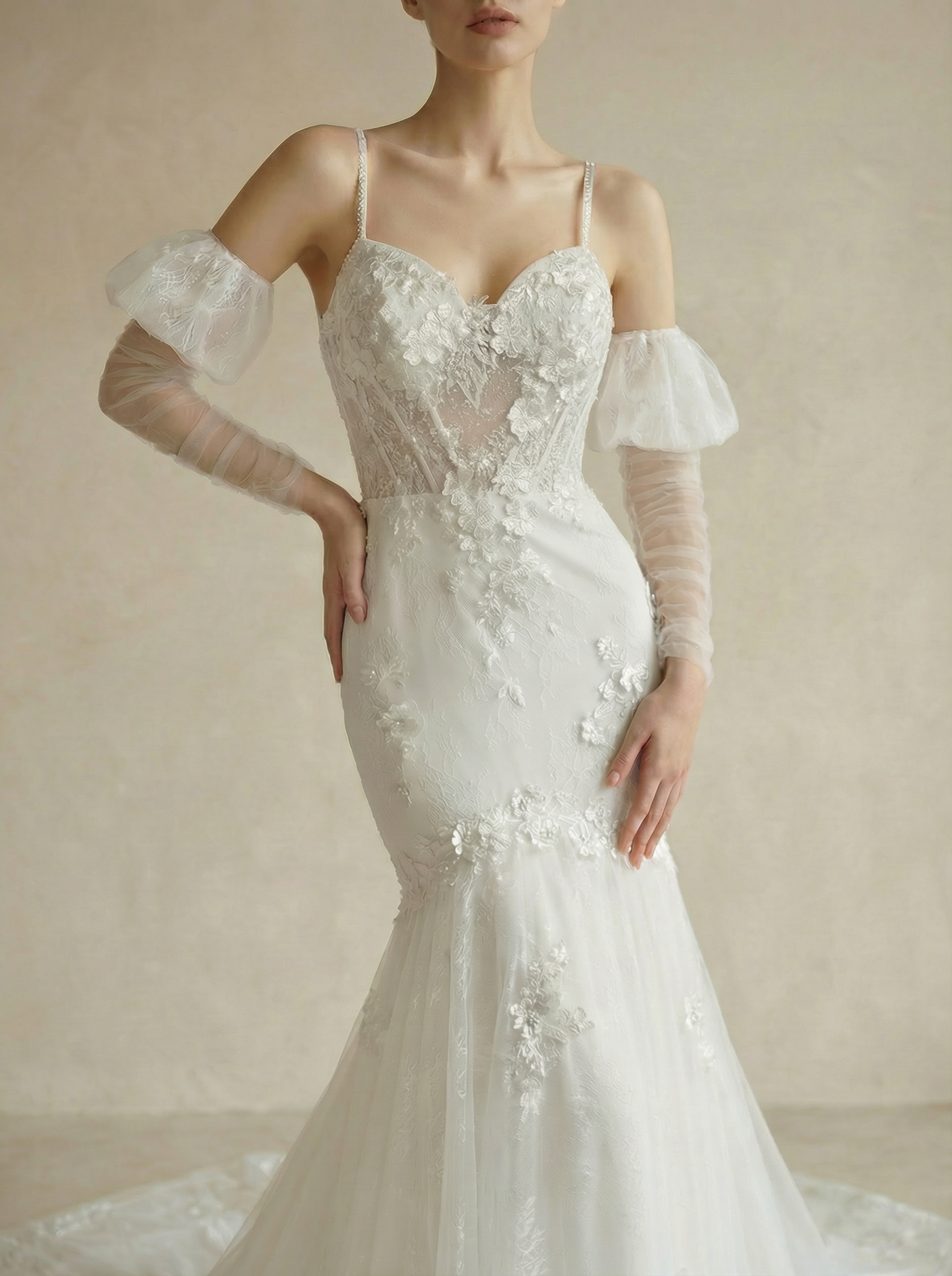 Elegant Embroidered Crystal-Embellished Tulle Wedding Gown