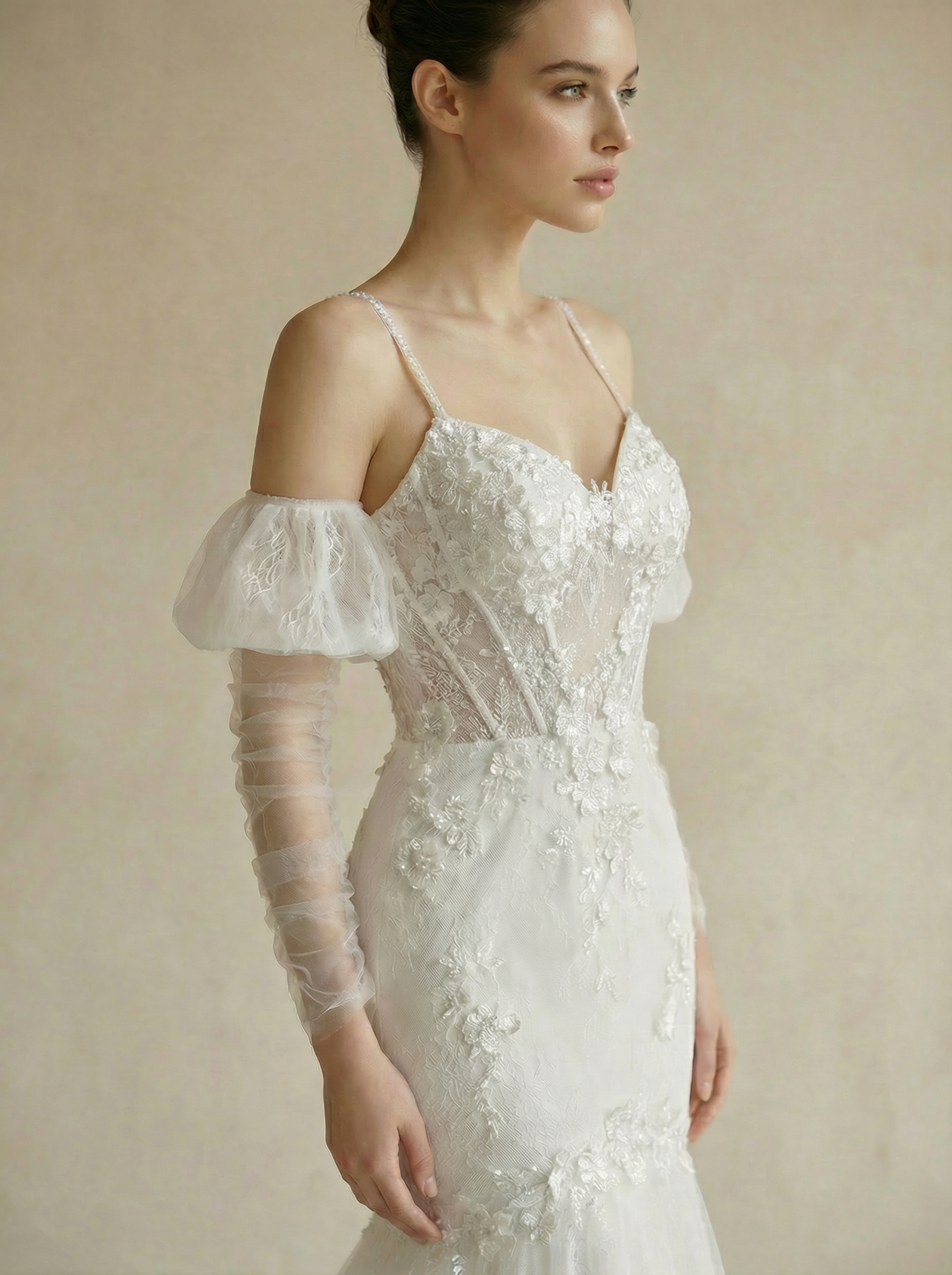 Elegant Embroidered Crystal-Embellished Tulle Wedding Gown