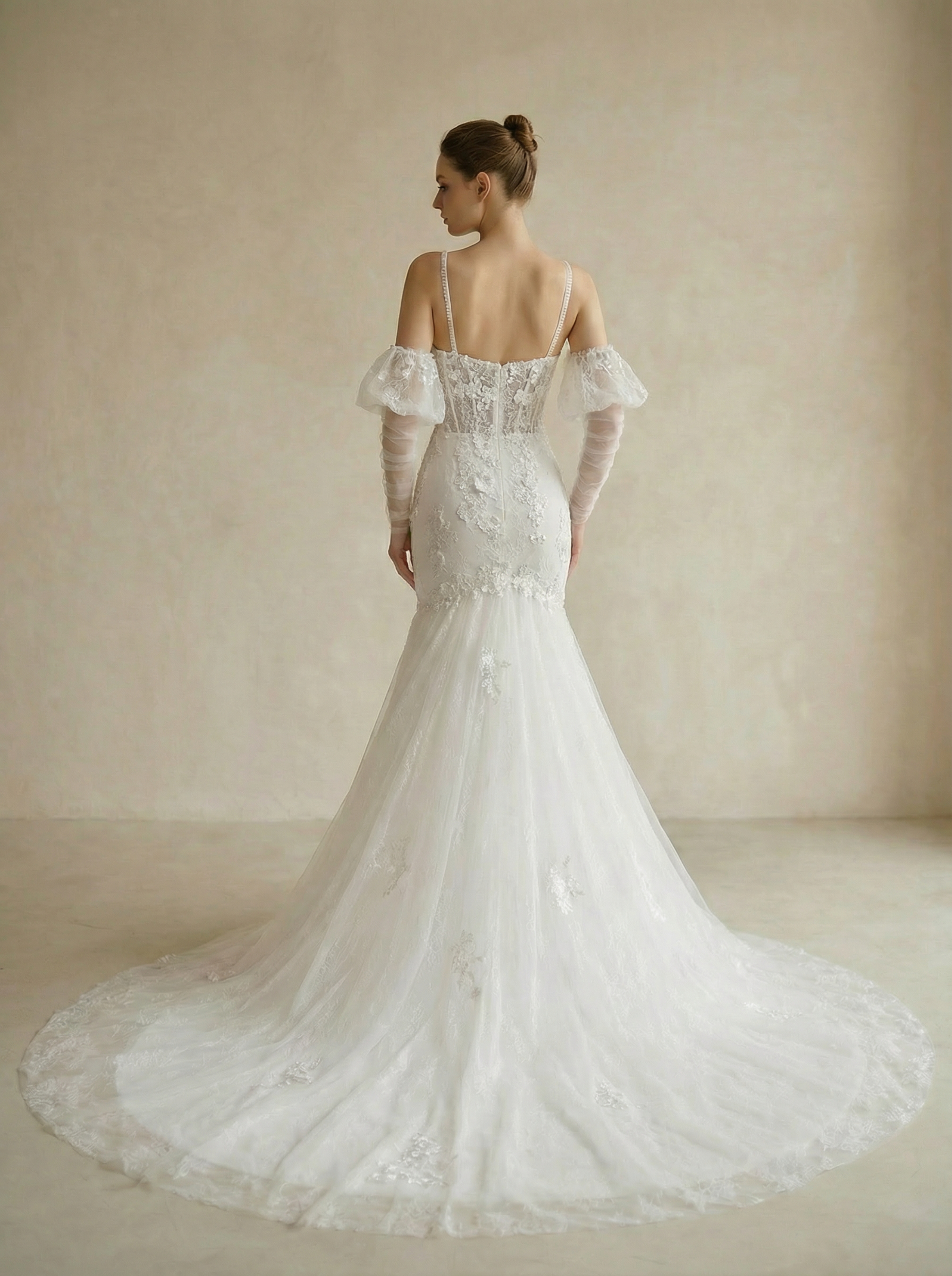 Elegant Embroidered and Crystal-Embellished Tulle Wedding Gown