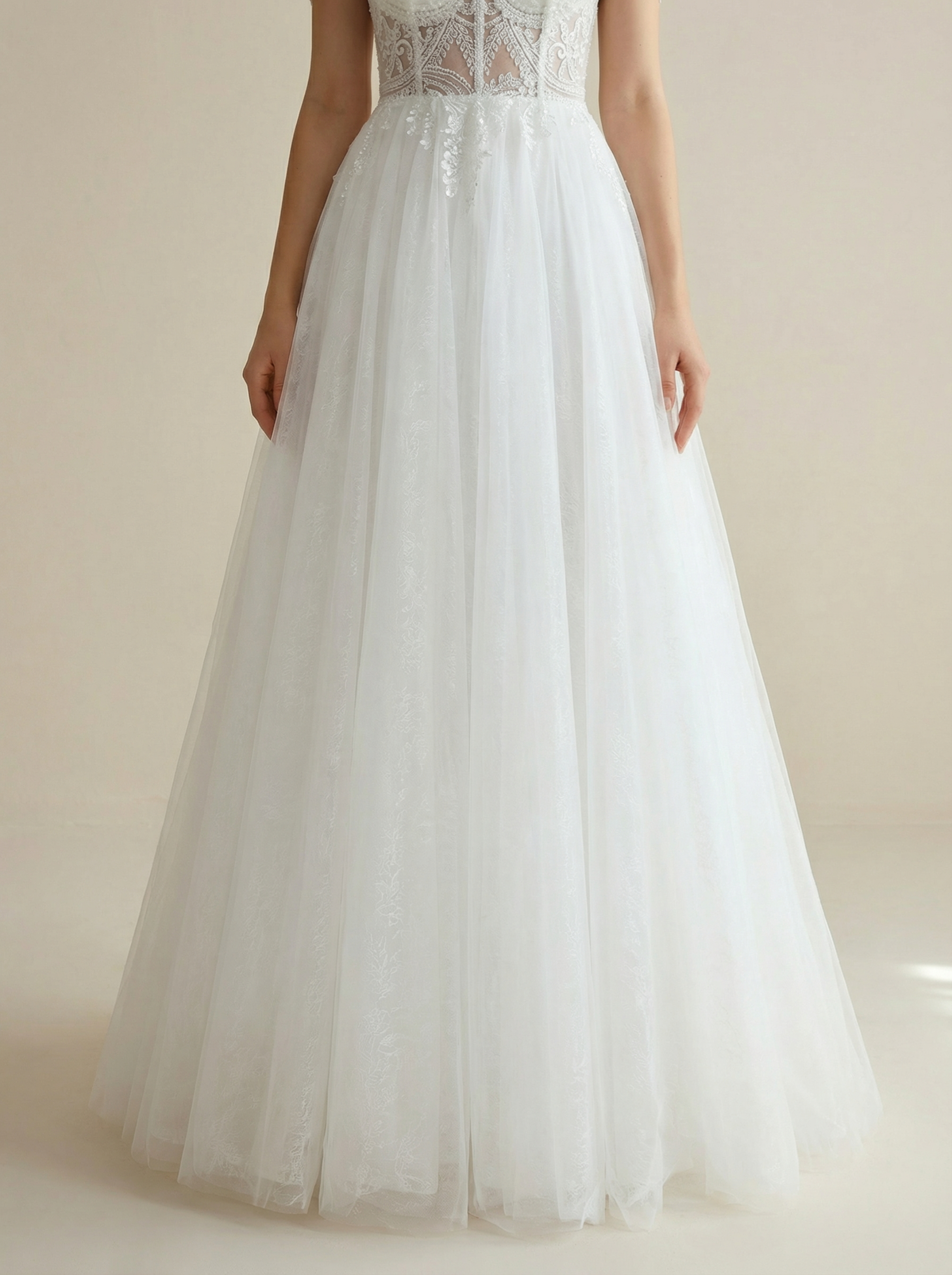Romantic Criss-Cross Strap Cold Shoulder Tulle Wedding Dress