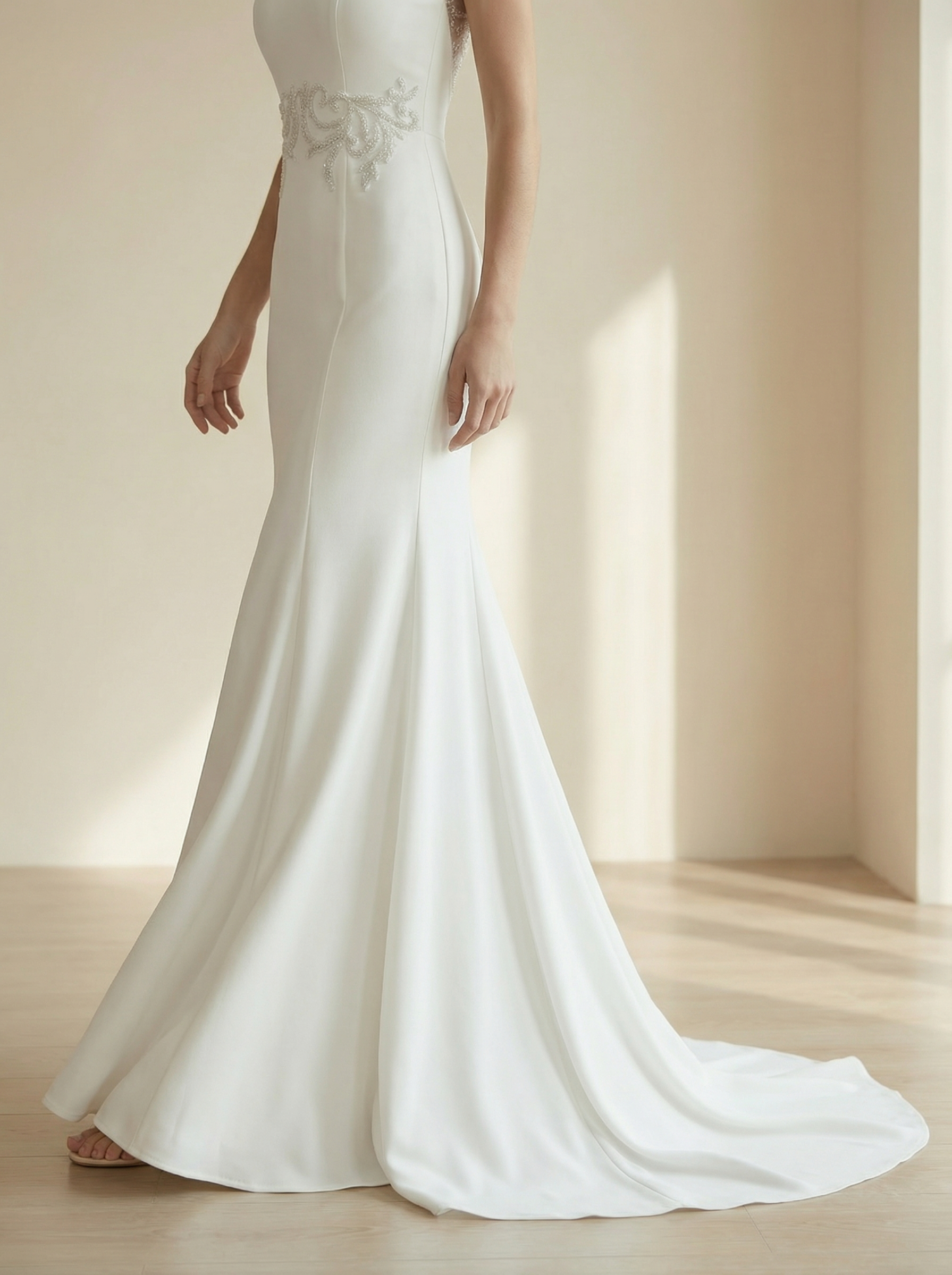 Elegant White Beaded Mermaid Guest Gown for Weddings