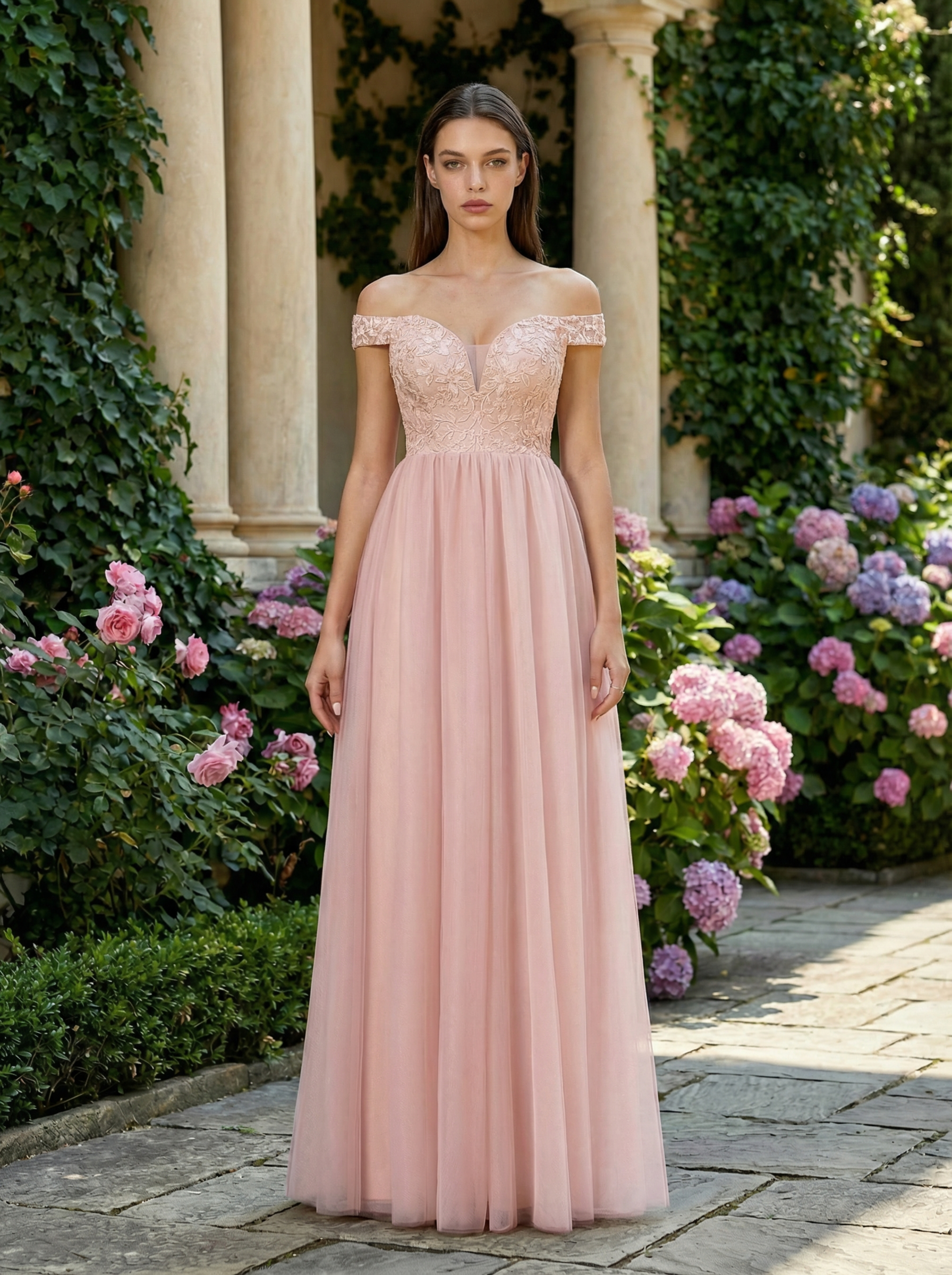 Elegant Beaded Blush Prom Party Dress