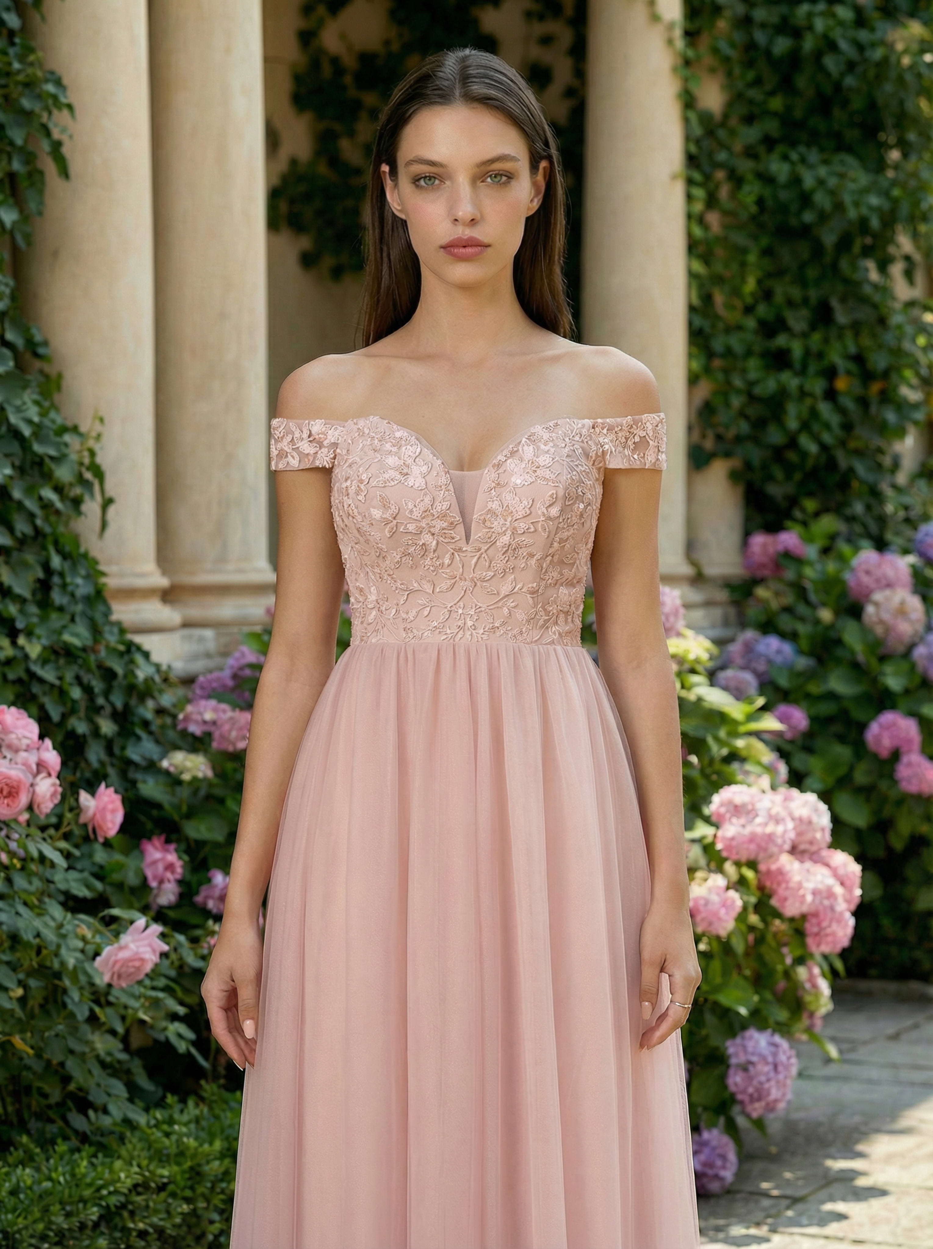 Elegant Beaded Blush Prom Party Dress