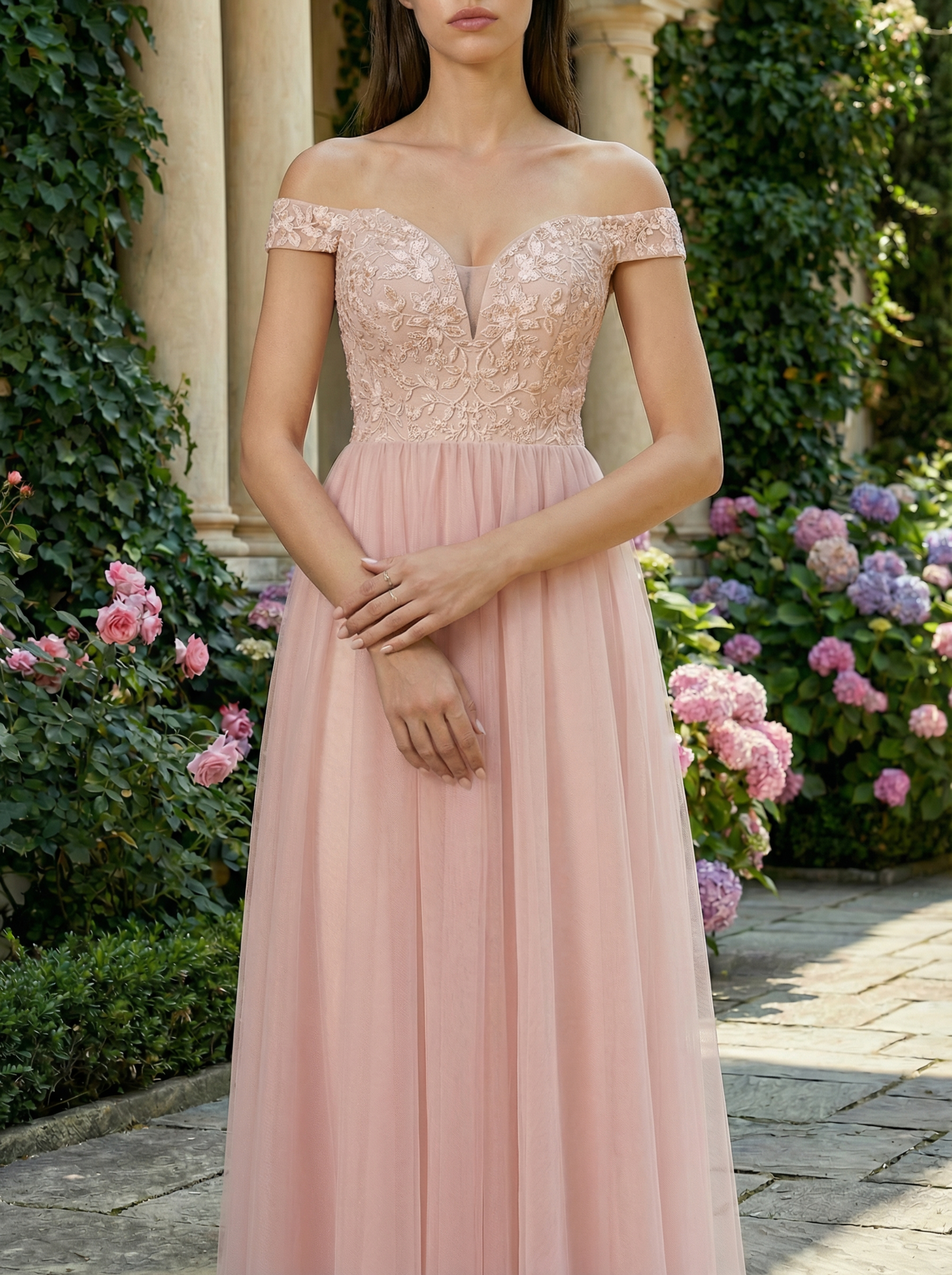 Elegant Beaded Blush Prom Party Dress