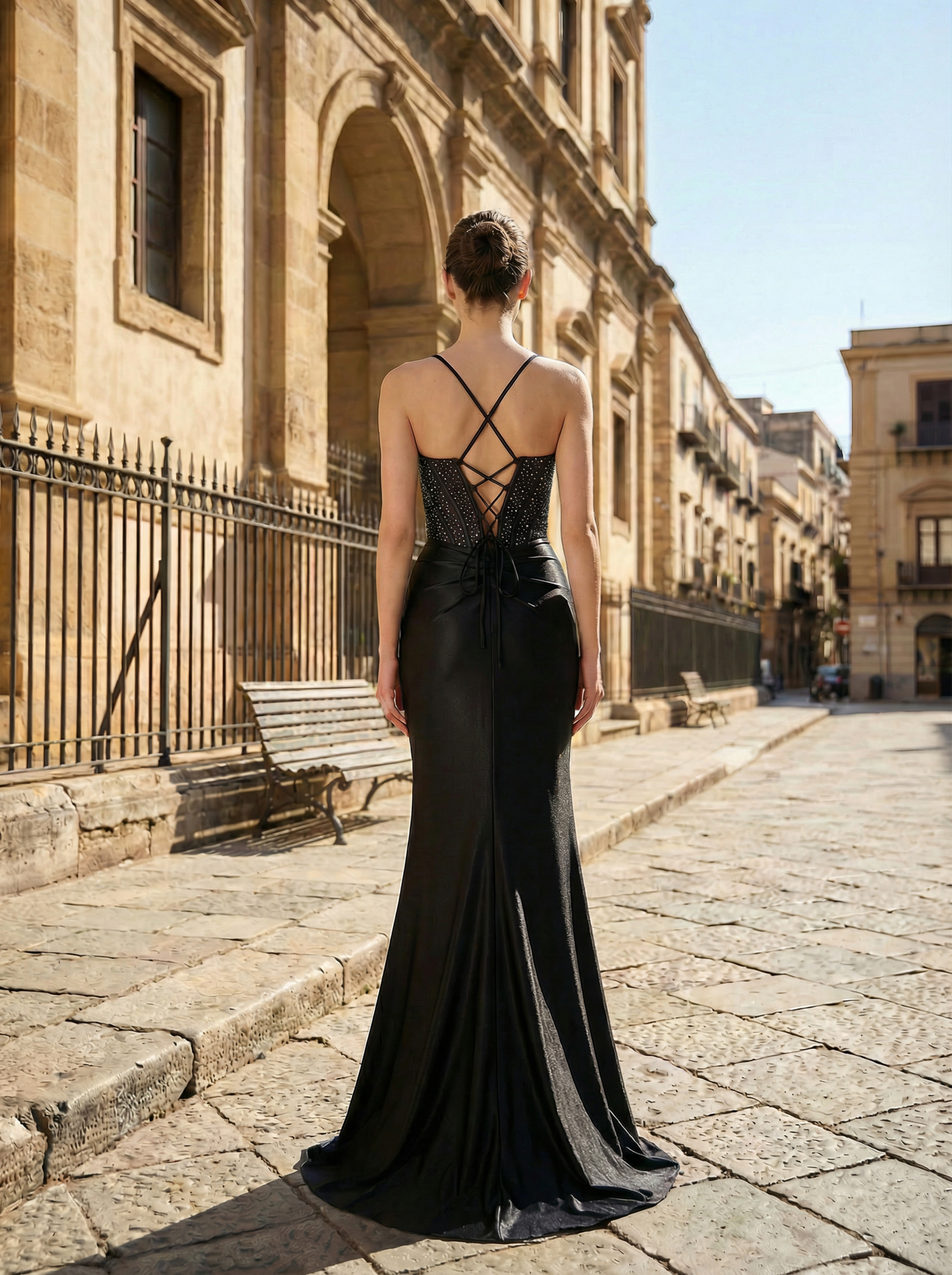 Elegant Black Mermaid Evening Gown with Beaded Straps and High Slit
