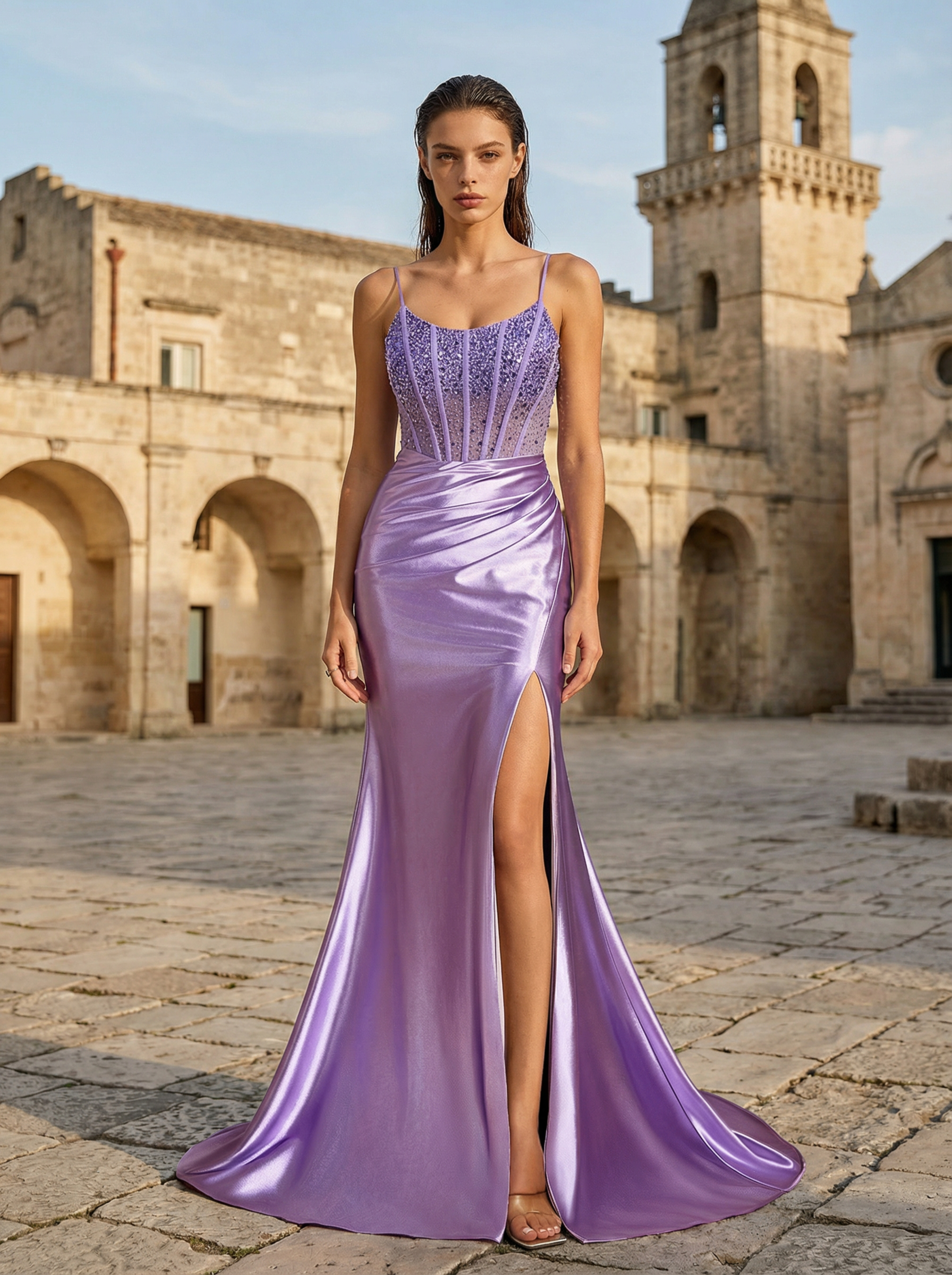 Elegant Chiffon Lavender A-Line Evening Dress with Delicate Spaghetti Straps in Lavender - Elegant Formal Dress

