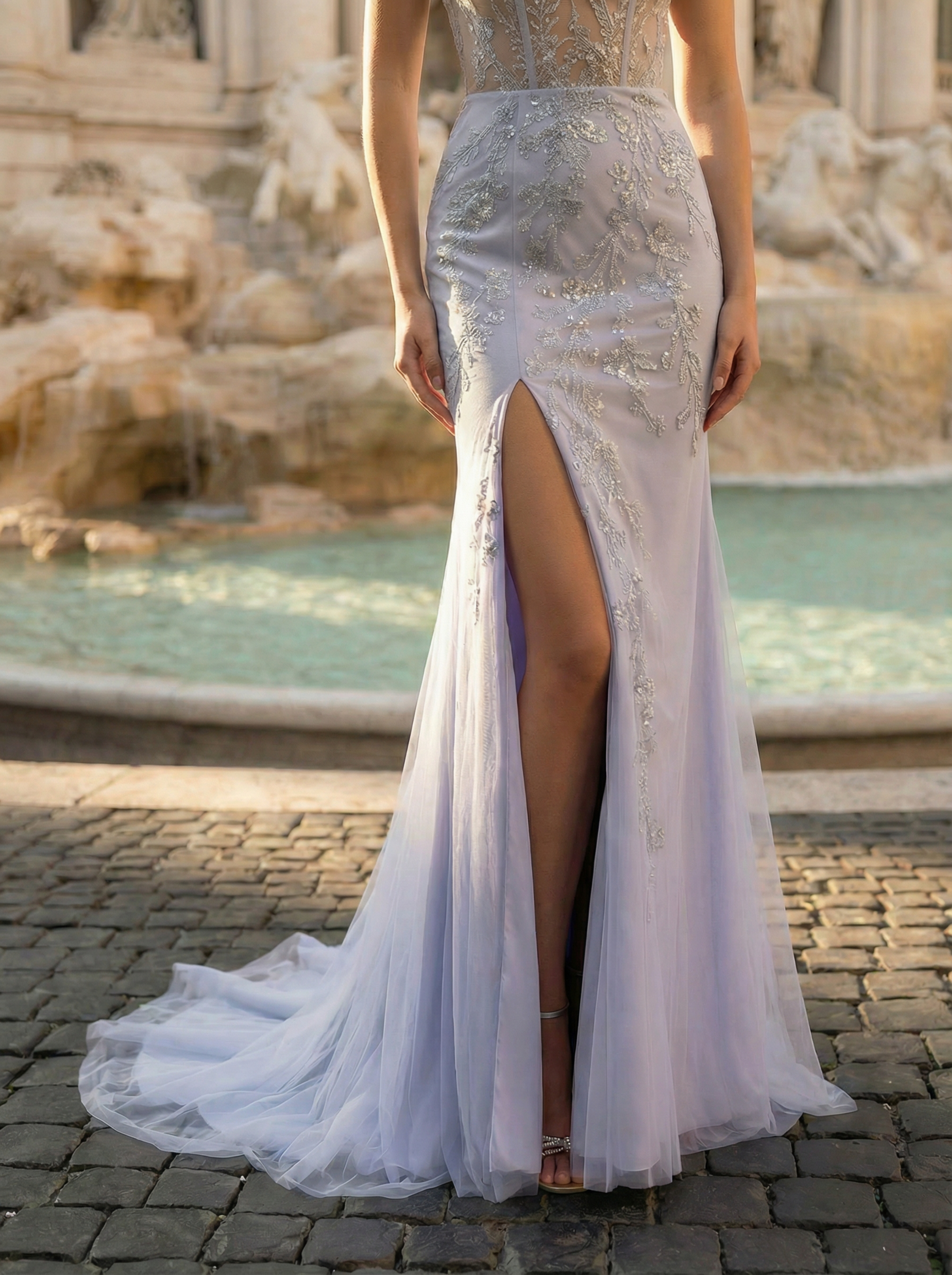 Elegant Heavy Embellished Beaded Tulle Evening Gown