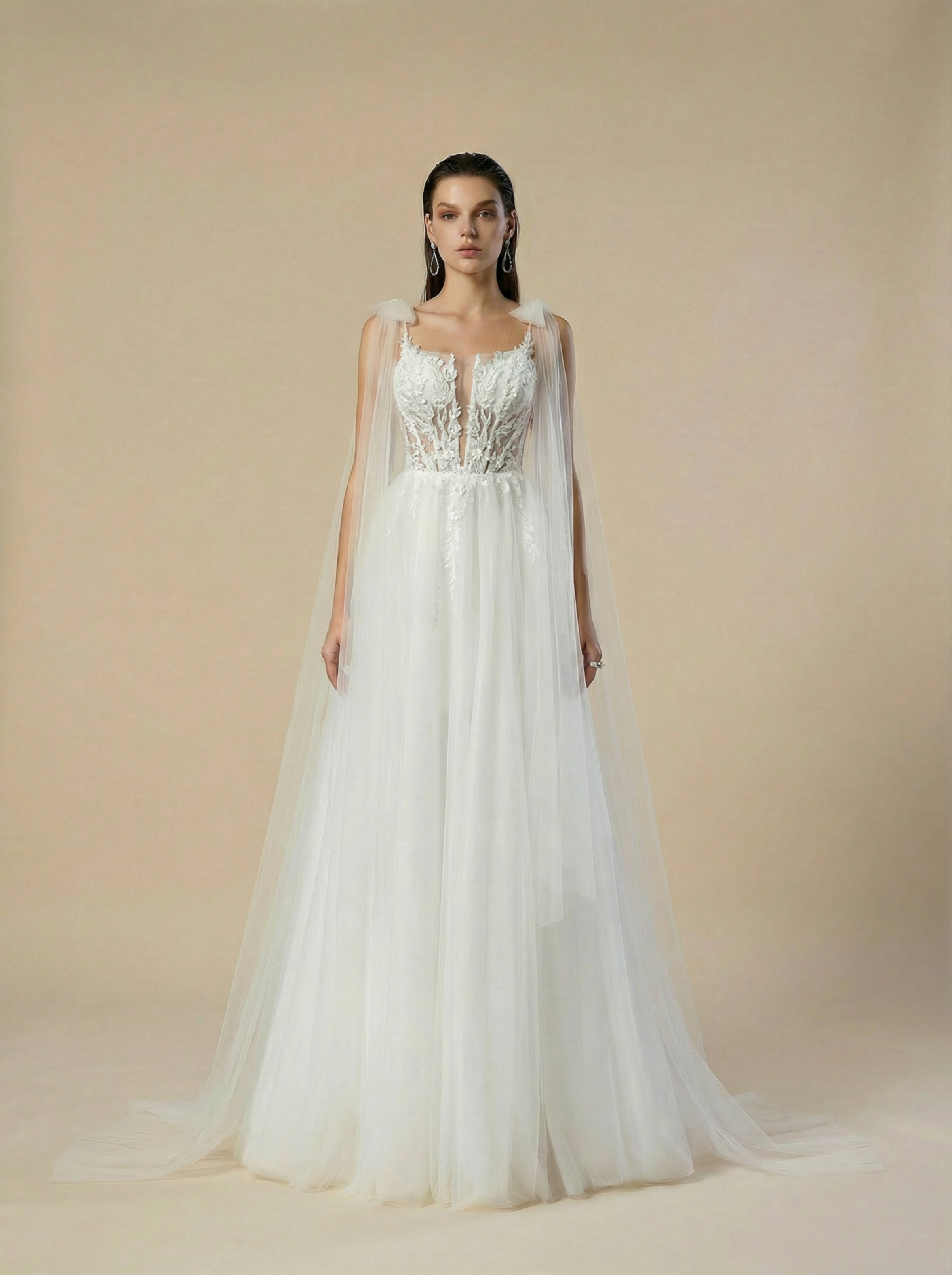 Elegant Lace Appliqu? & Bowknot - Fairy Tulle A-Line Wedding Dress