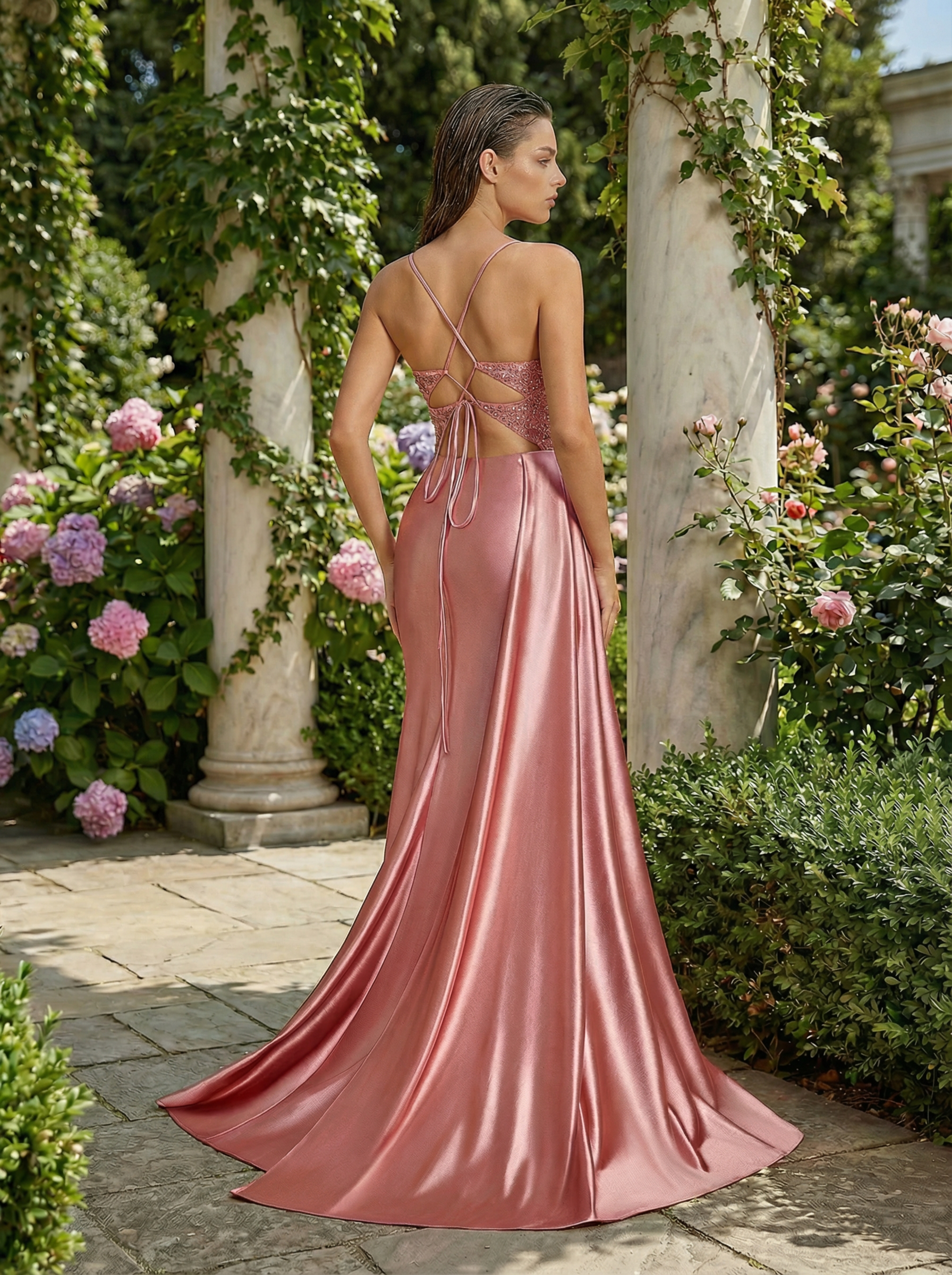 Elegant Lace Beaded Embroidery Mermaid Gown with Slit