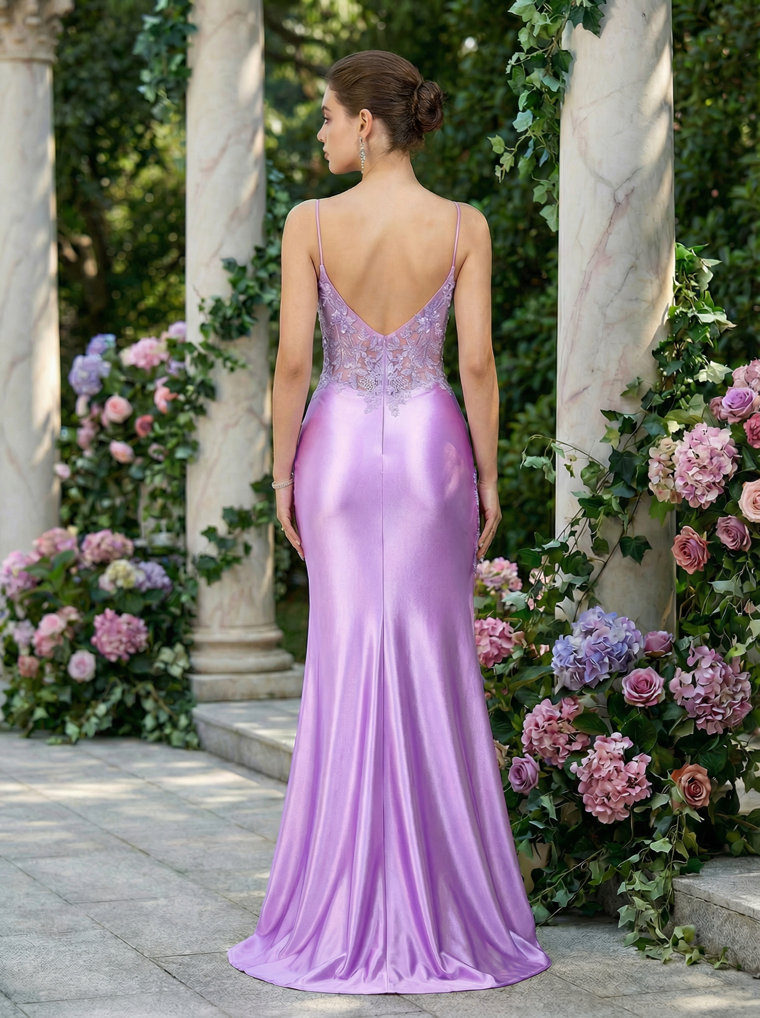 Elegant Lavender Embroidered Gown with Spaghetti Straps and a Mermaid Slit