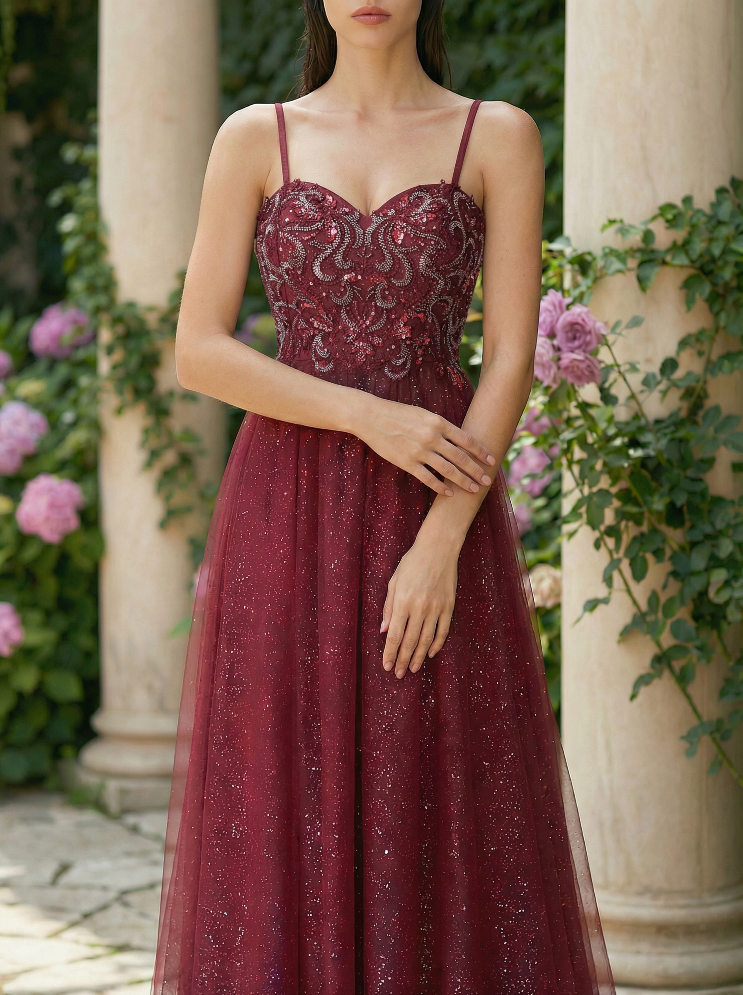 Elegant Sparkly Beaded Tulle A-Line Evening Gown