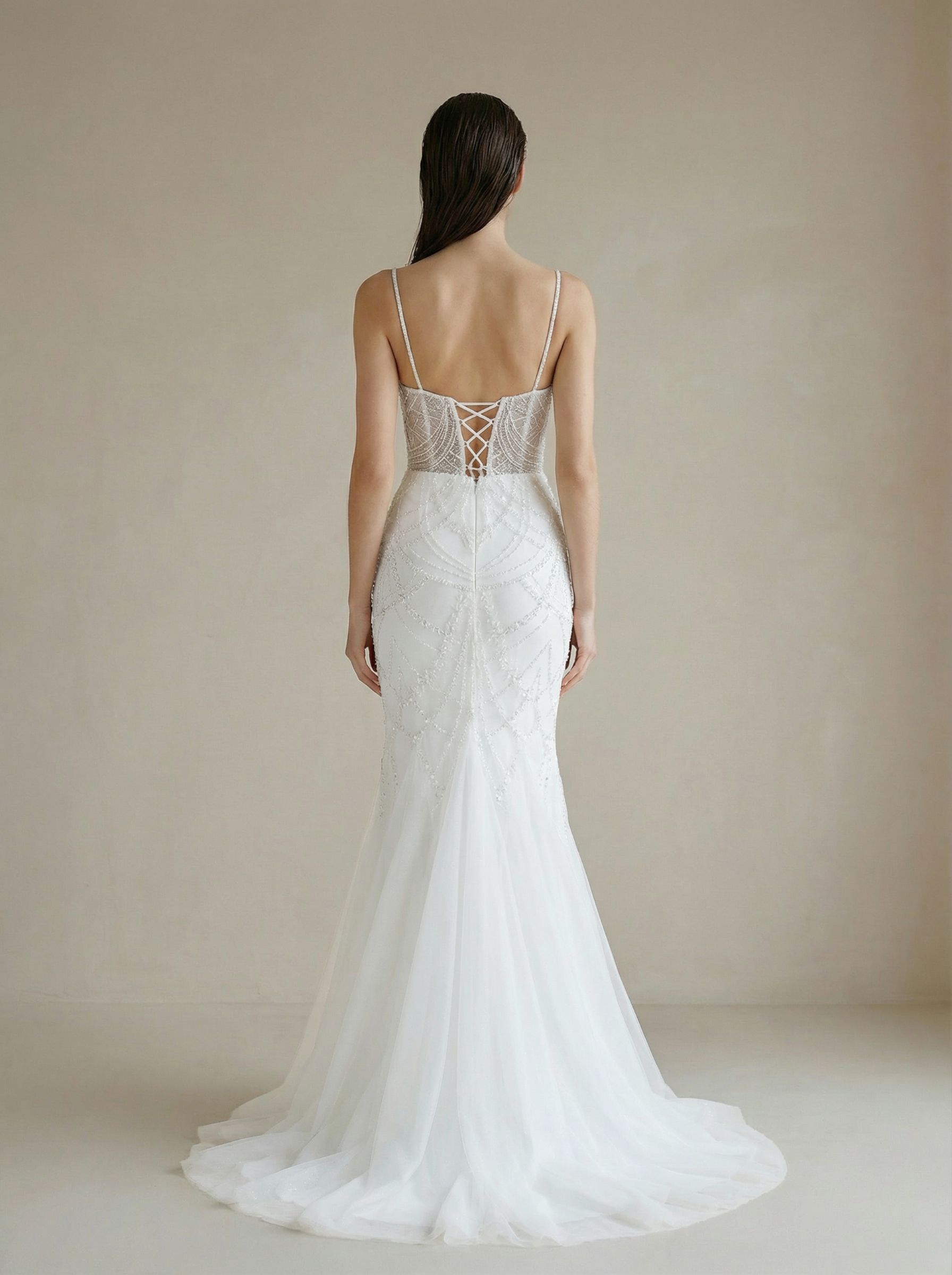 Elegant V-Neck Mermaid Long Beaded Sequined Gown Wedding Dress
