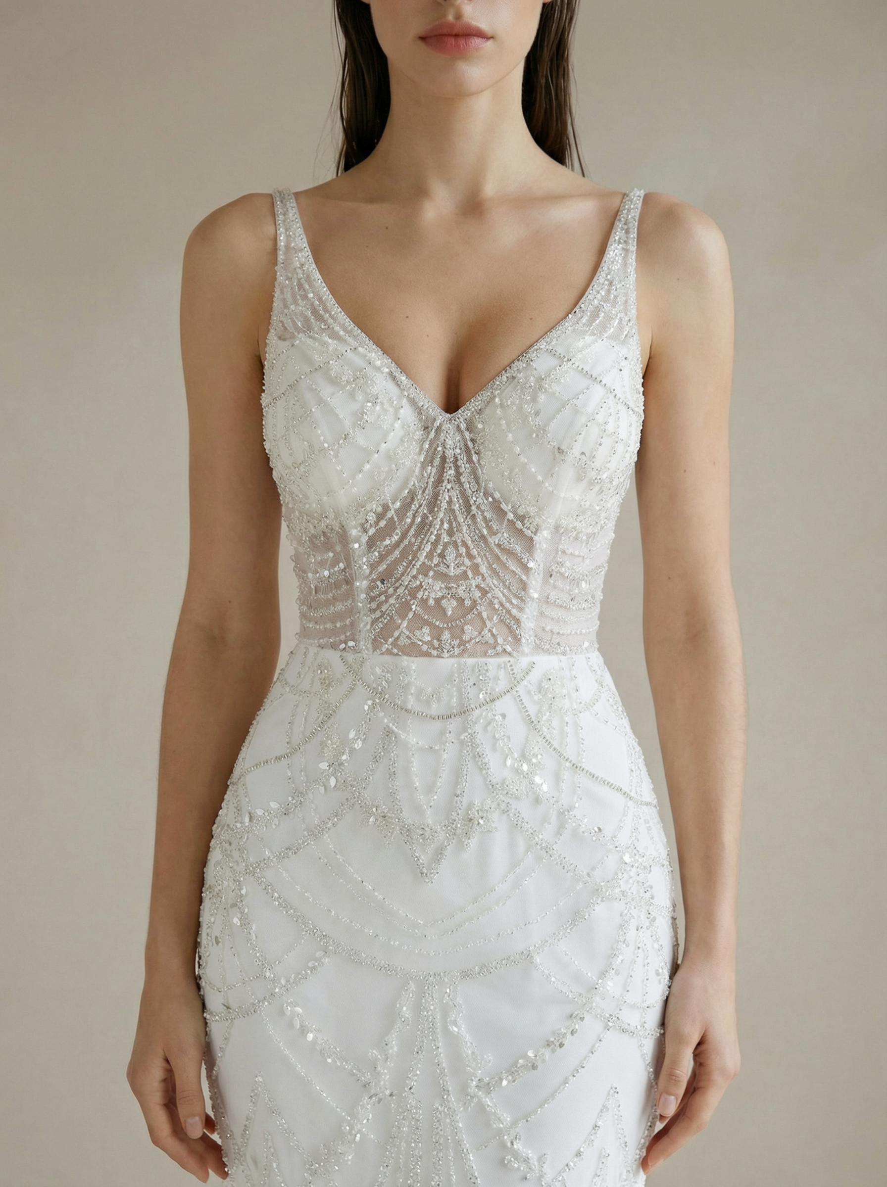 Elegant V-Neck Sequined Mermaid Wedding Dress