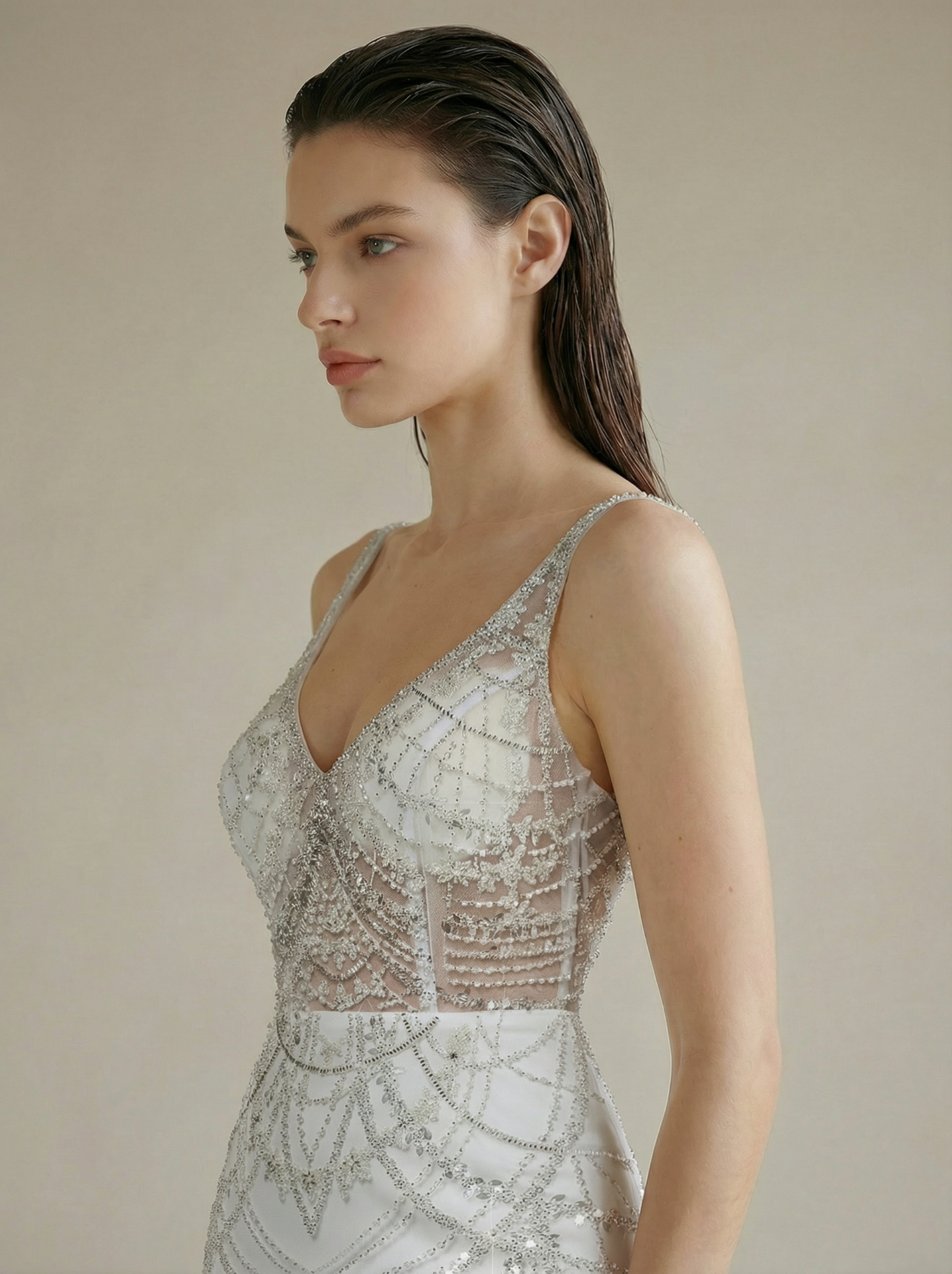 Elegant V-Neck Sequined Mermaid Wedding Dress