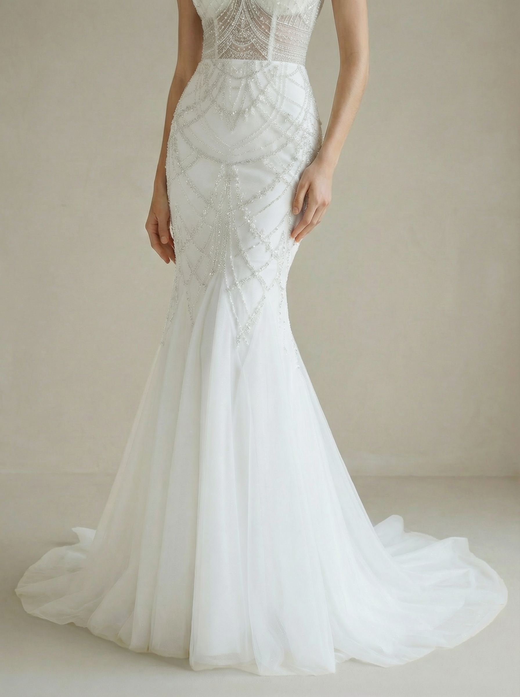 Elegant V-Neck Sequined Mermaid Wedding Dress