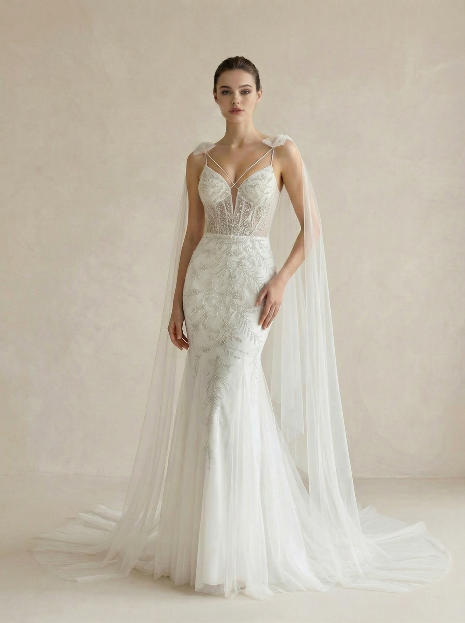 Elegant V-Neck Spaghetti Strap Backless Floor-Length Mermaid Wedding Dress