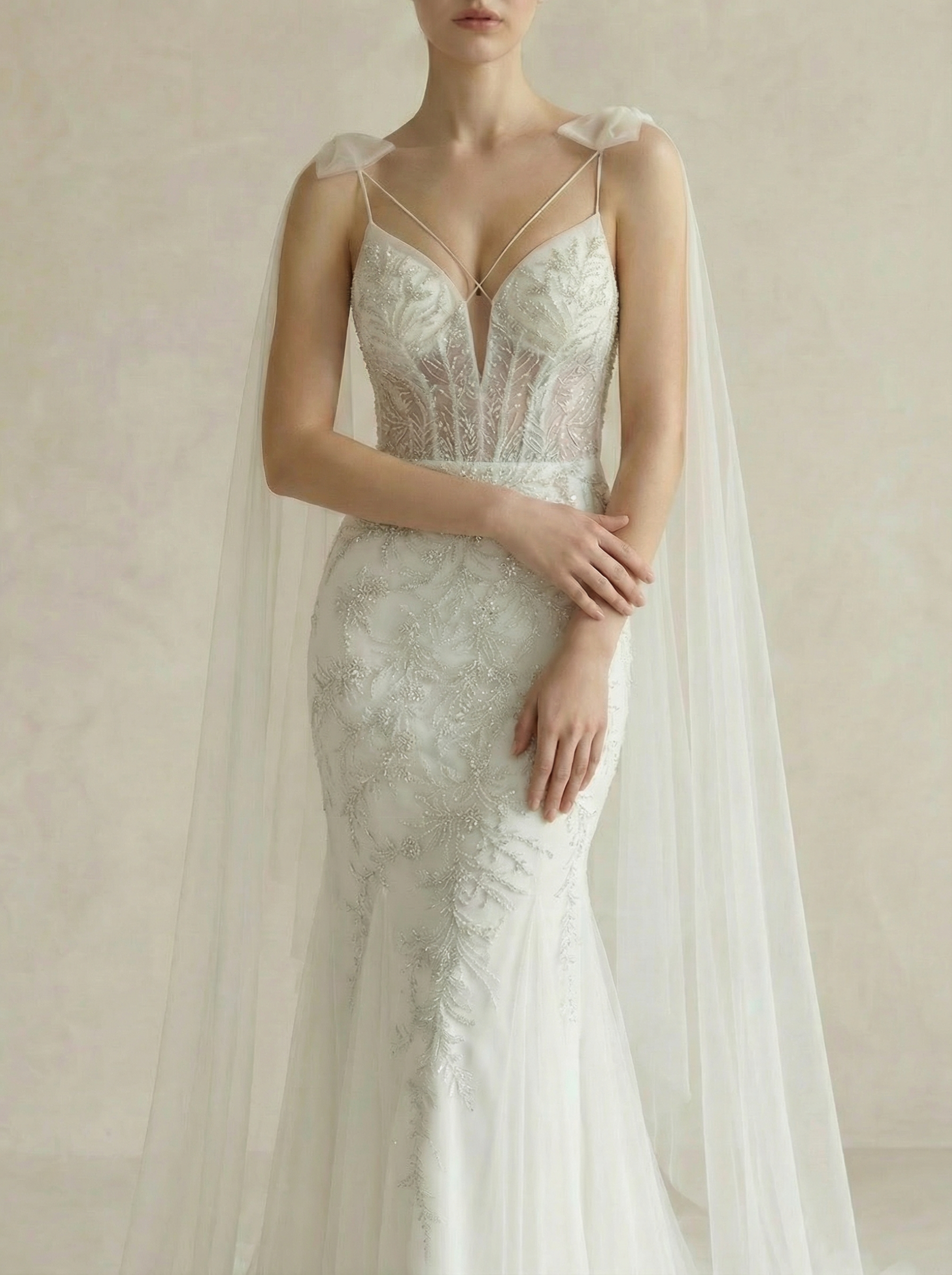 Elegant Backless V-Neck Mermaid Wedding Dress