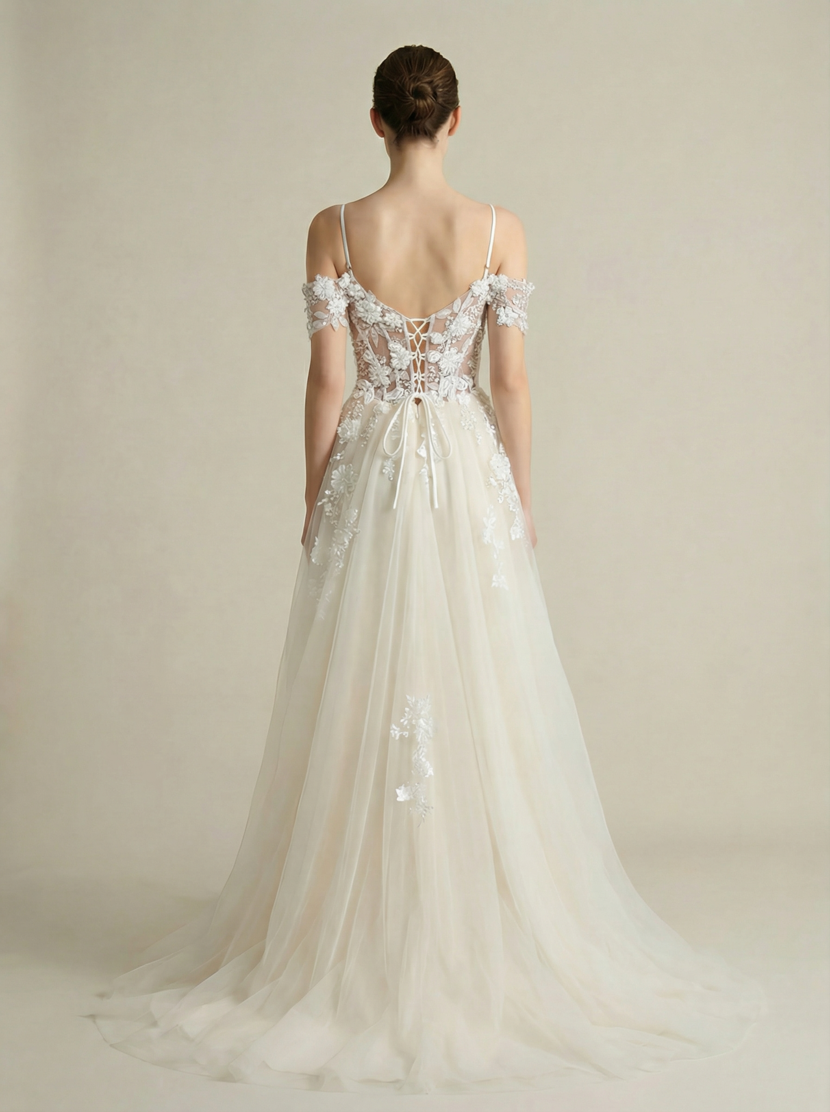 Floral Lace Off-Shoulder A-Line Gown with High Slit