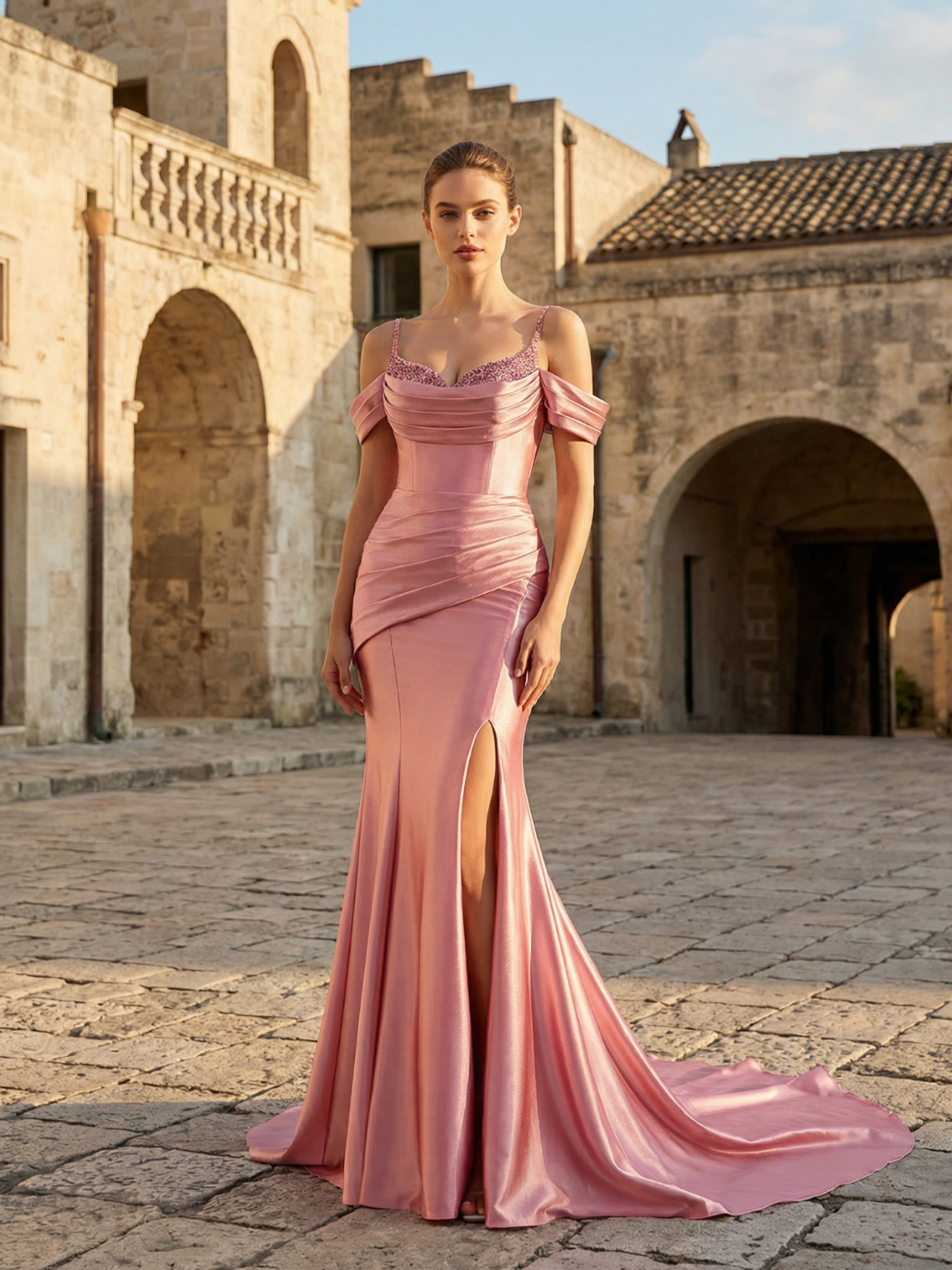 Gorgeous 3D Blush Flower Embroidered Mesh Mermaid Prom Dress in Blush - Elegant Formal Dress
