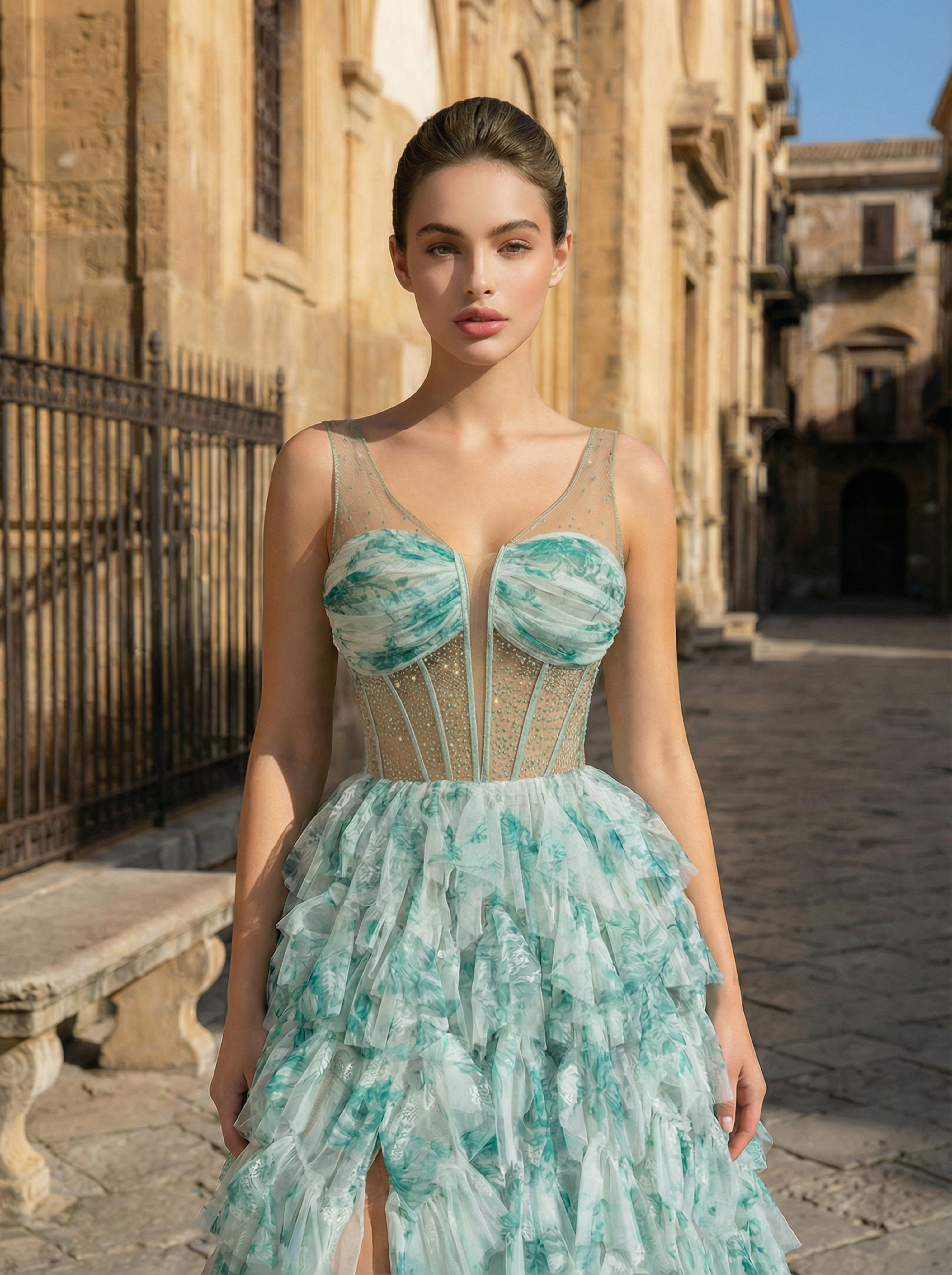 Green Chiffon A-Line Prom Dress