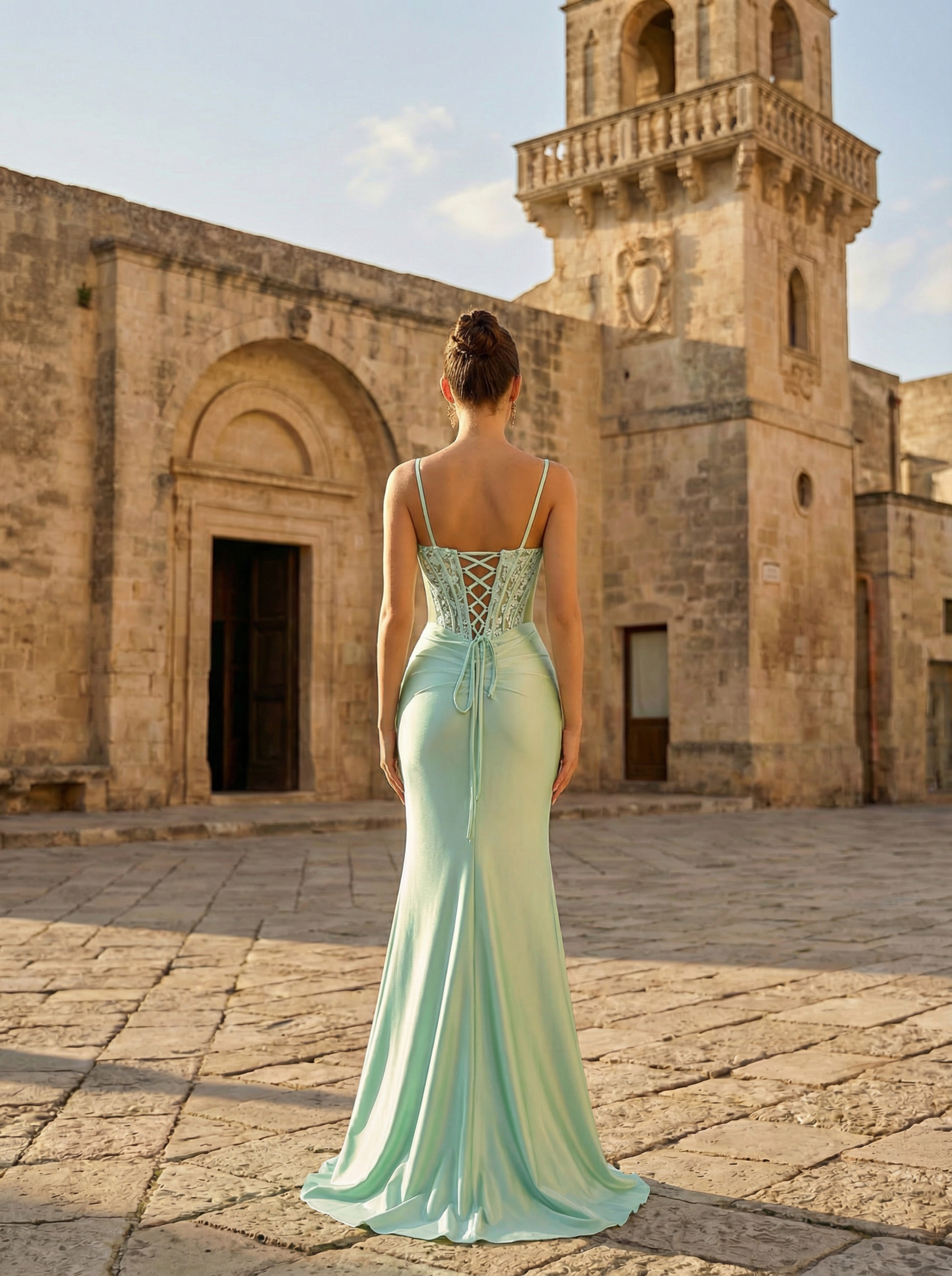Light Blue Beaded Prom Dress with Spaghetti Straps in Lightblue - Elegant Formal Dress
