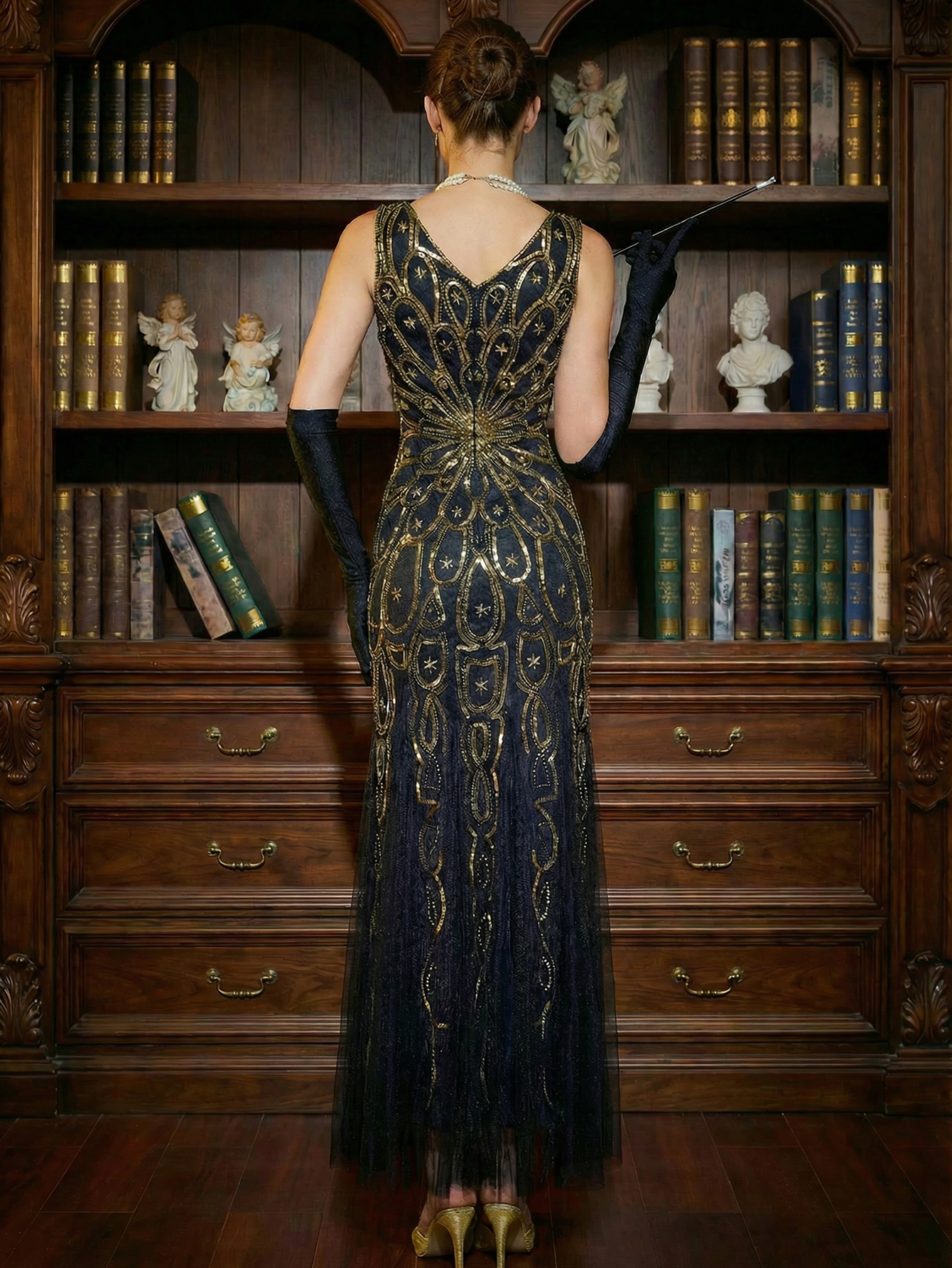 Sheath V Neck Beaded Gatsby 1920s Dress