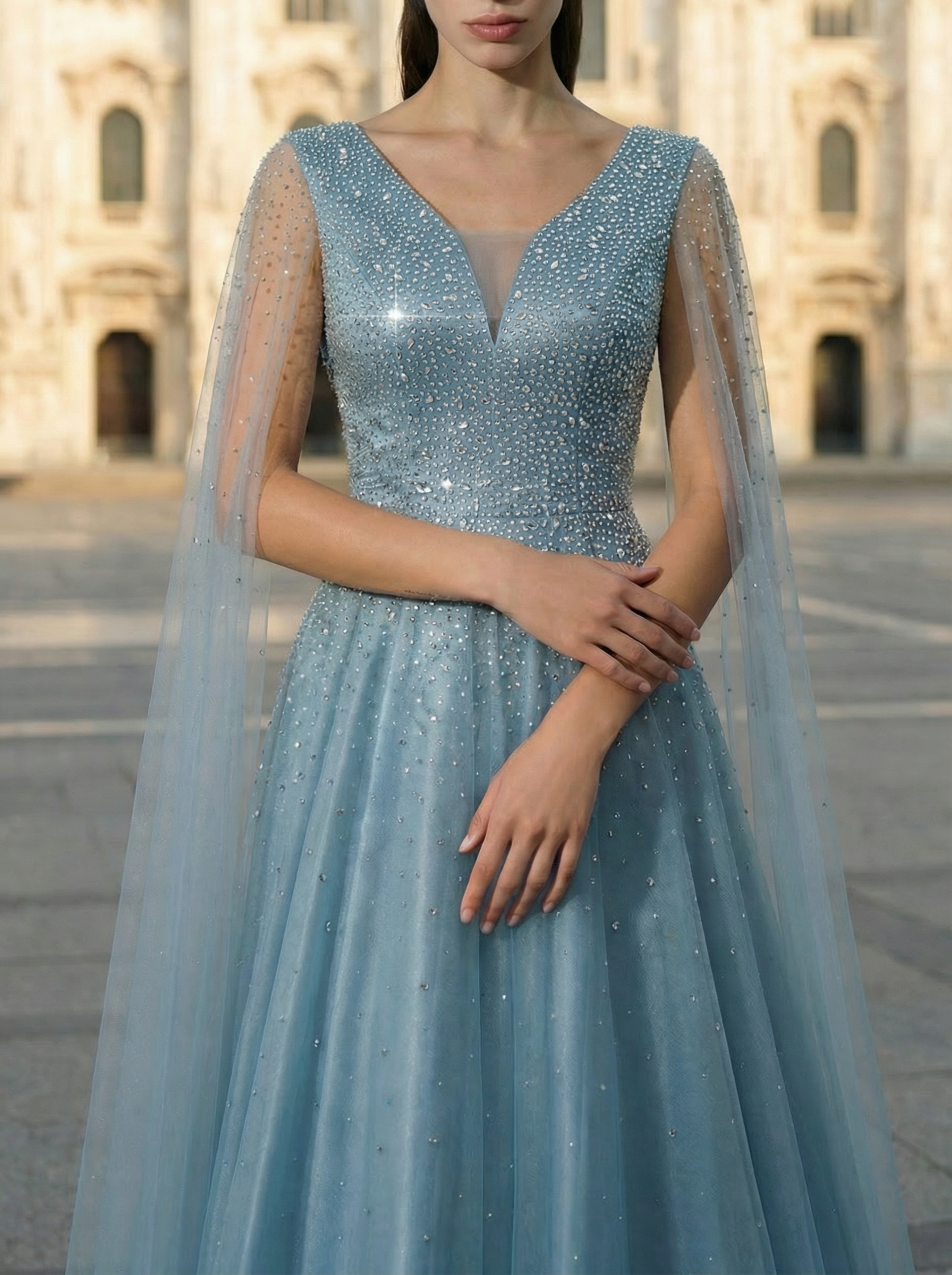 Luxurious Beaded V-Neck Prom Evening Gown