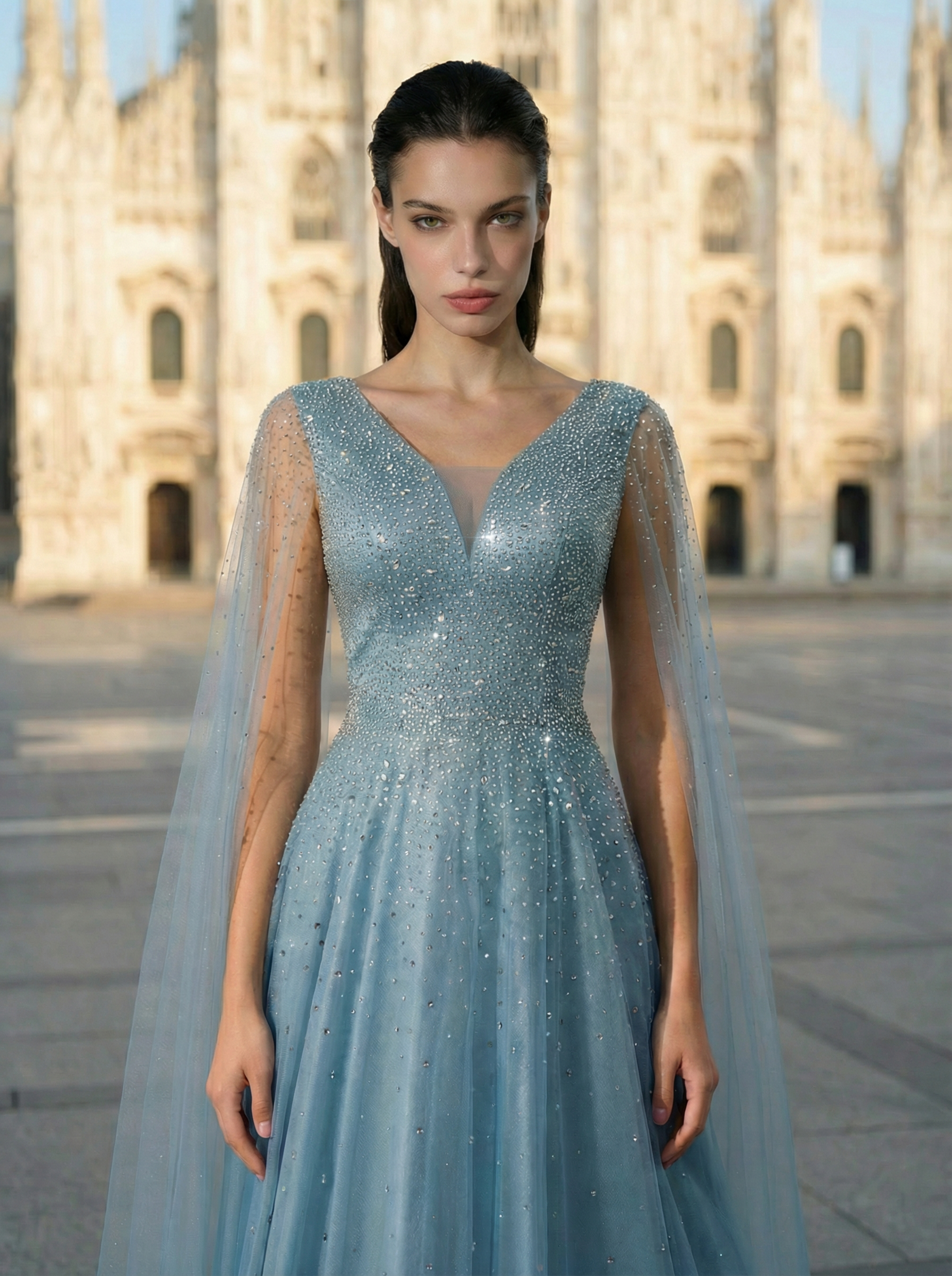 Luxurious Beaded V-Neck Prom Evening Gown