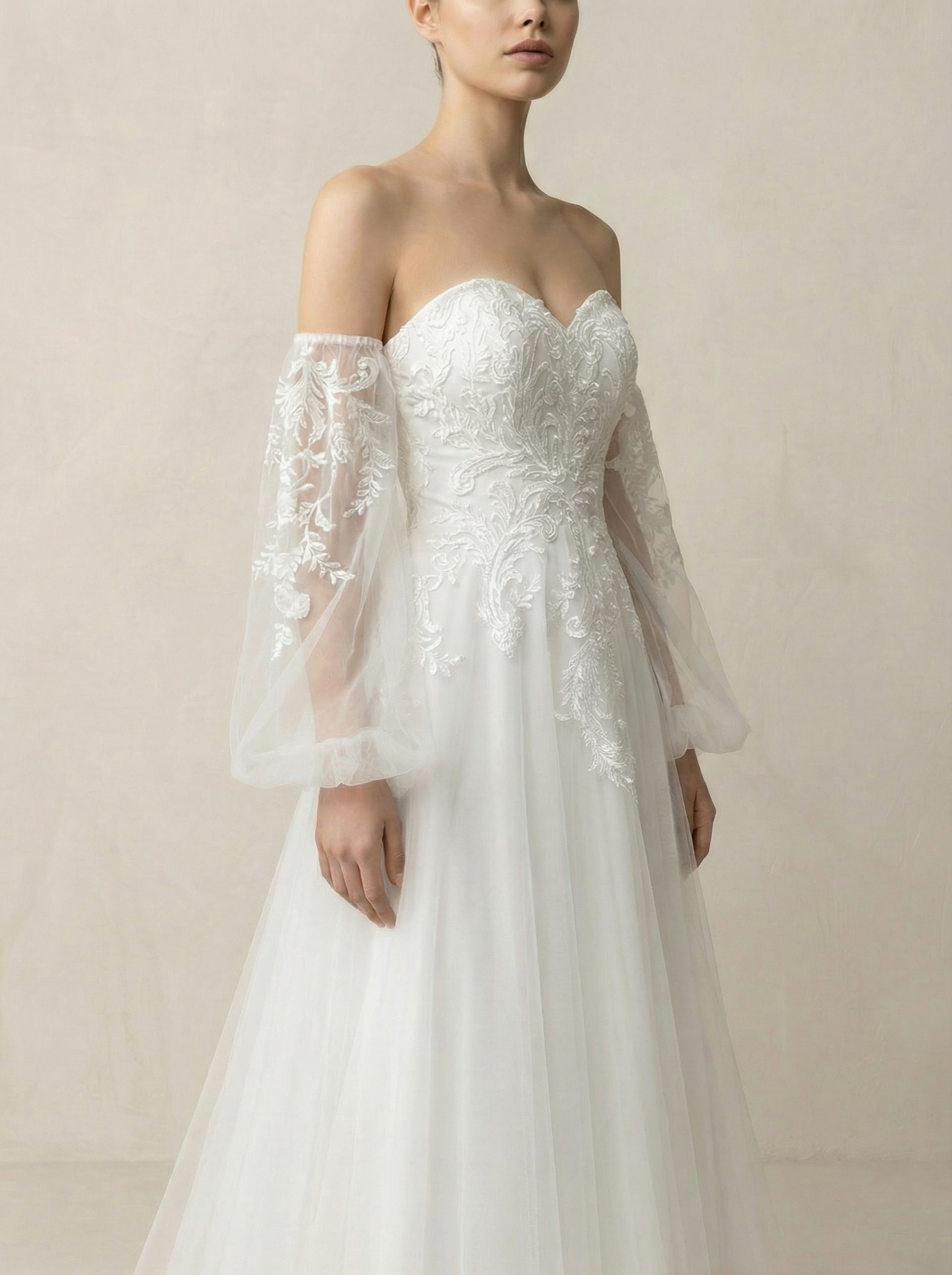Luxury Full-Lace Embroidered Slim Fit Bridal Gown