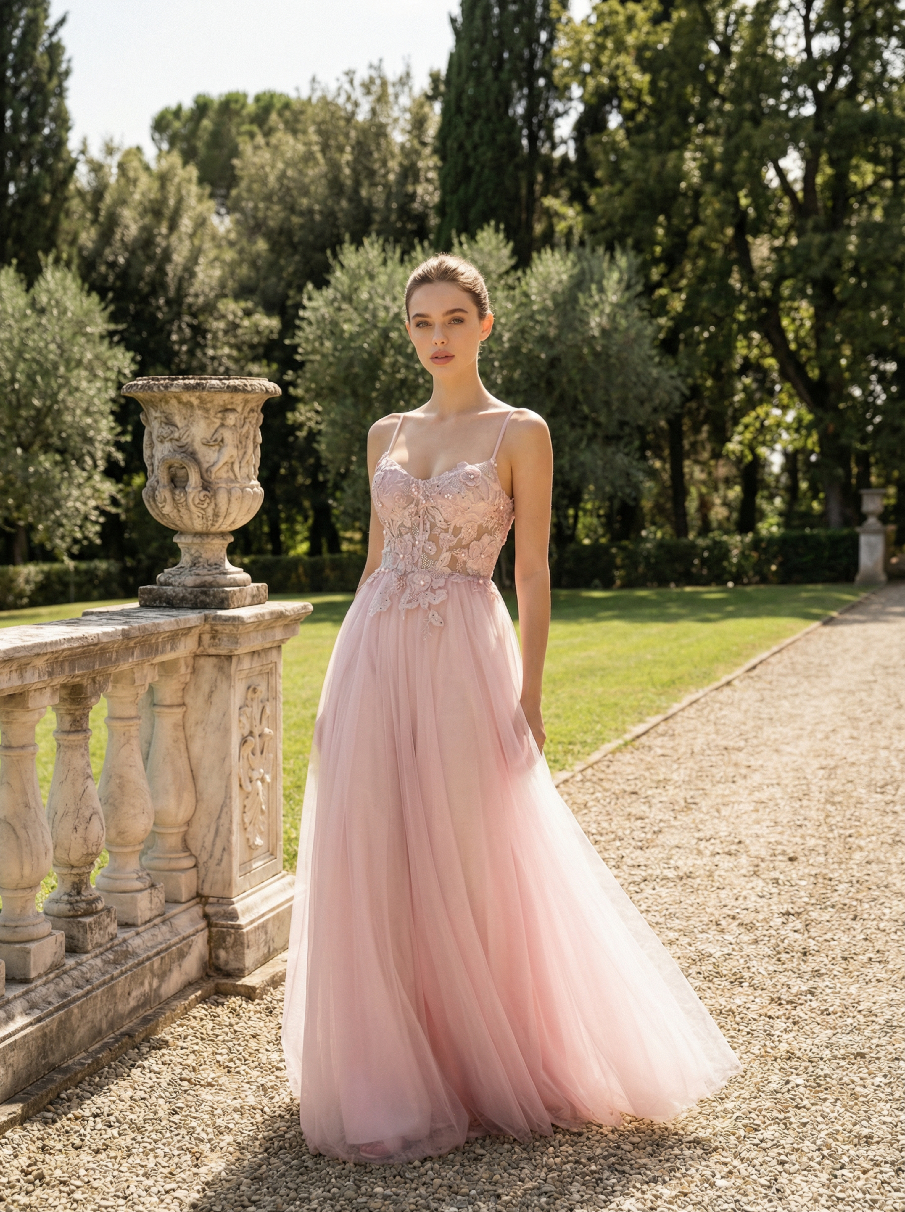 Modecrush Pink Spaghetti Strap Prom Dresses V-neck Long Evening Party Gowns in Pink - Elegant Formal Dress
