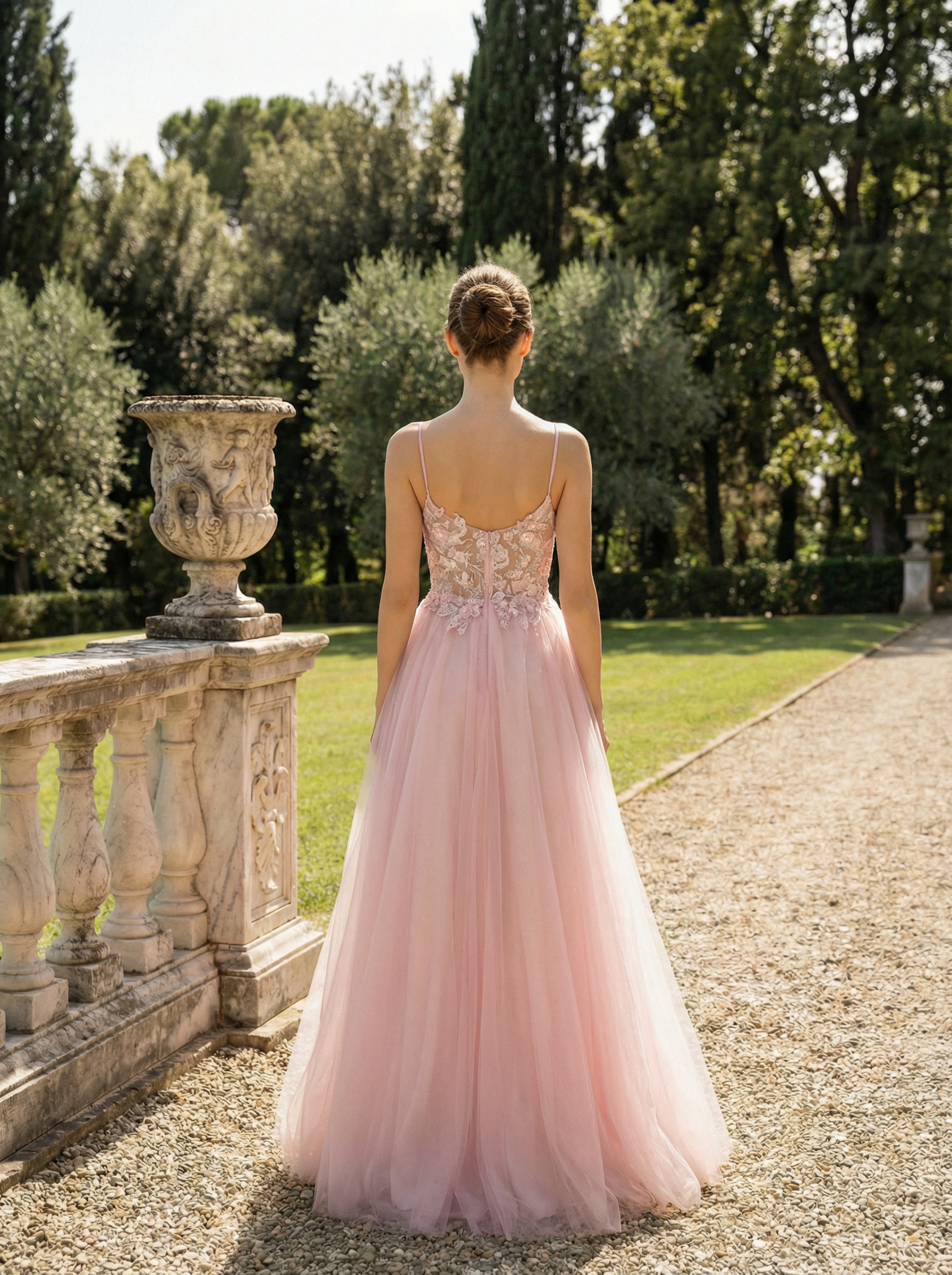 Modecrush Pink Spaghetti Strap Prom Dresses V-neck Long Evening Party Gowns in Pink - Elegant Formal Dress
