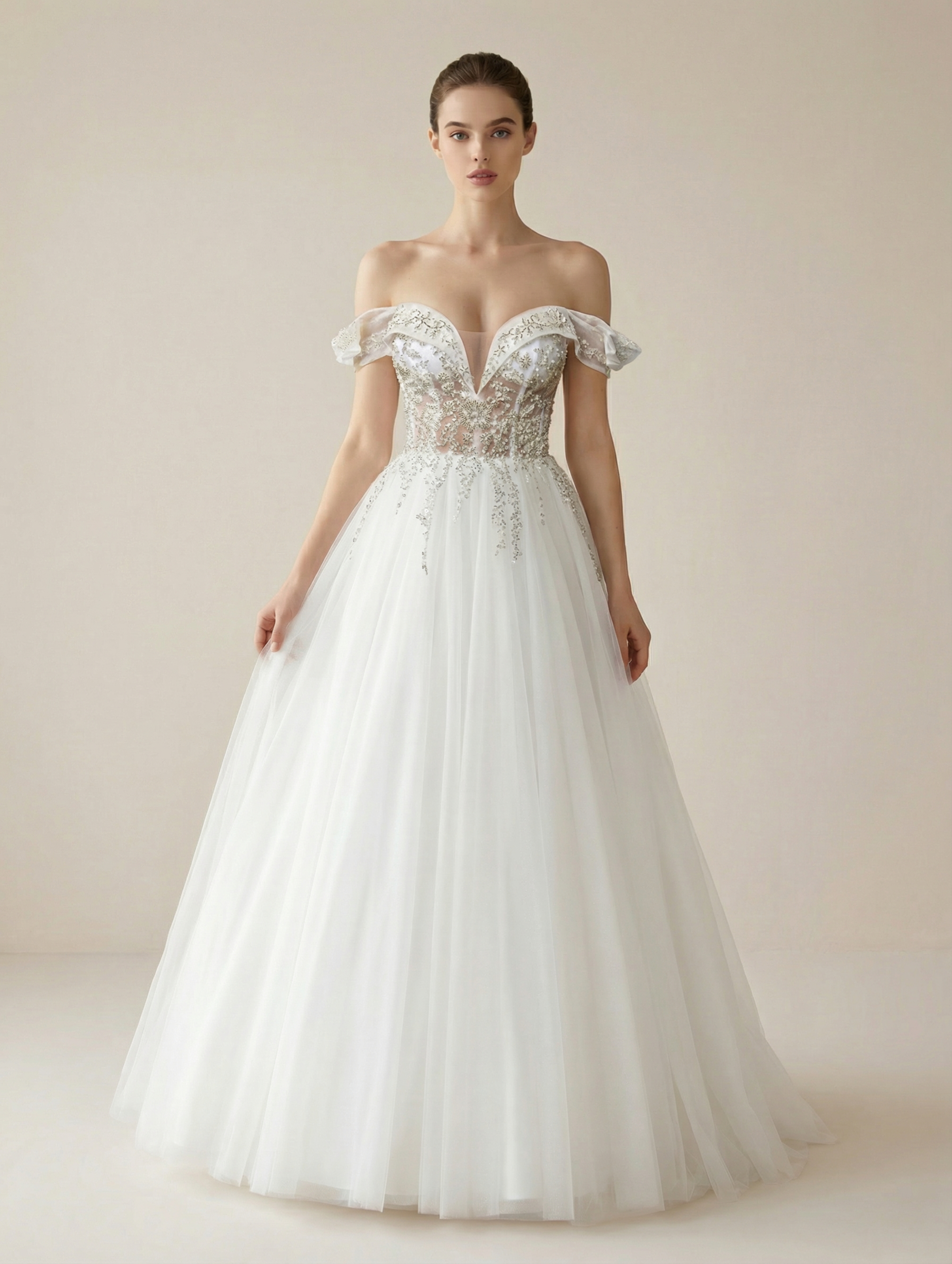Romantic Off-Shoulder A-Line Wedding Dress with Ruffles