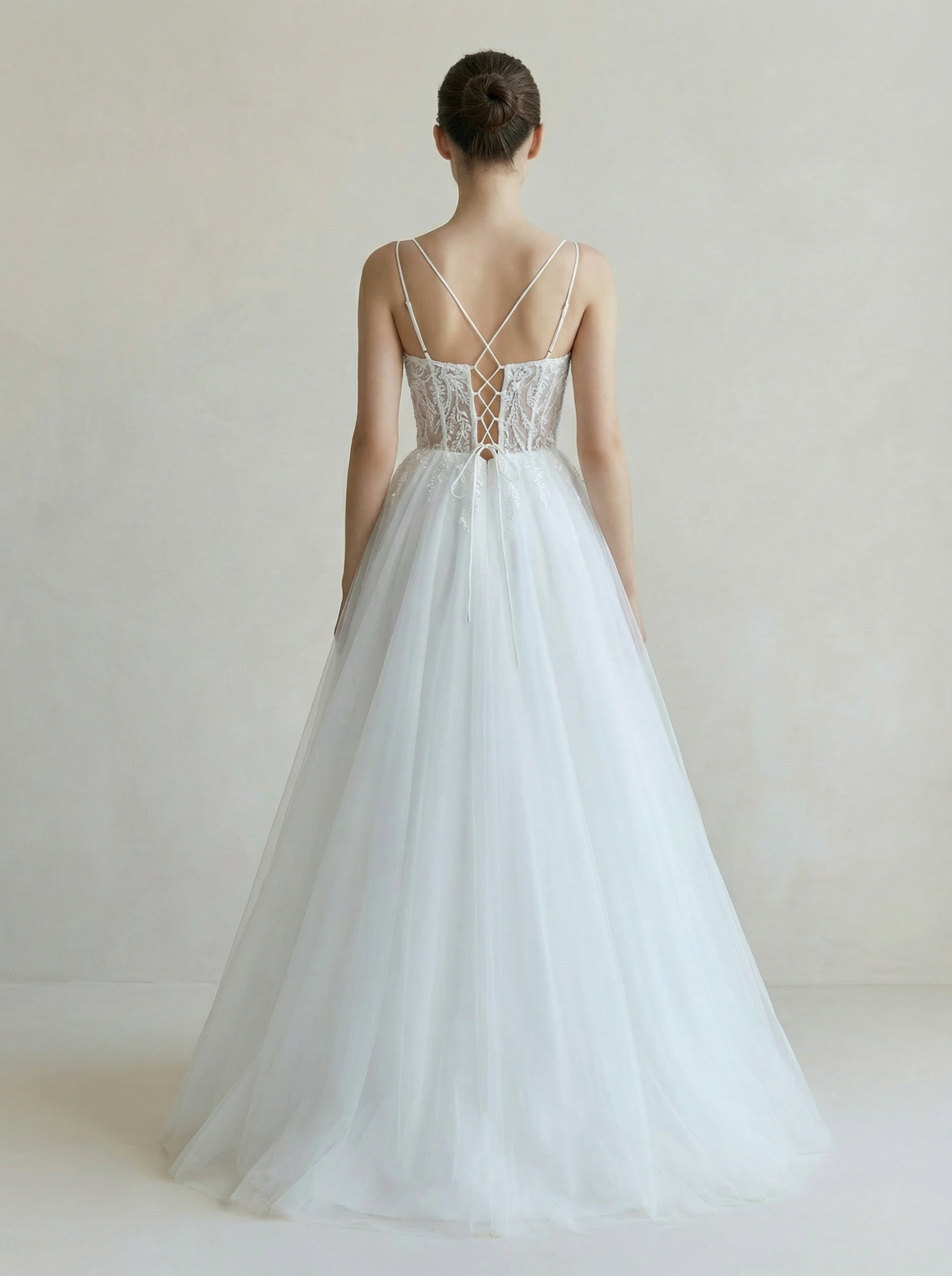 Romantic V-Neck Lace Embroidery A-Line Wedding Dress