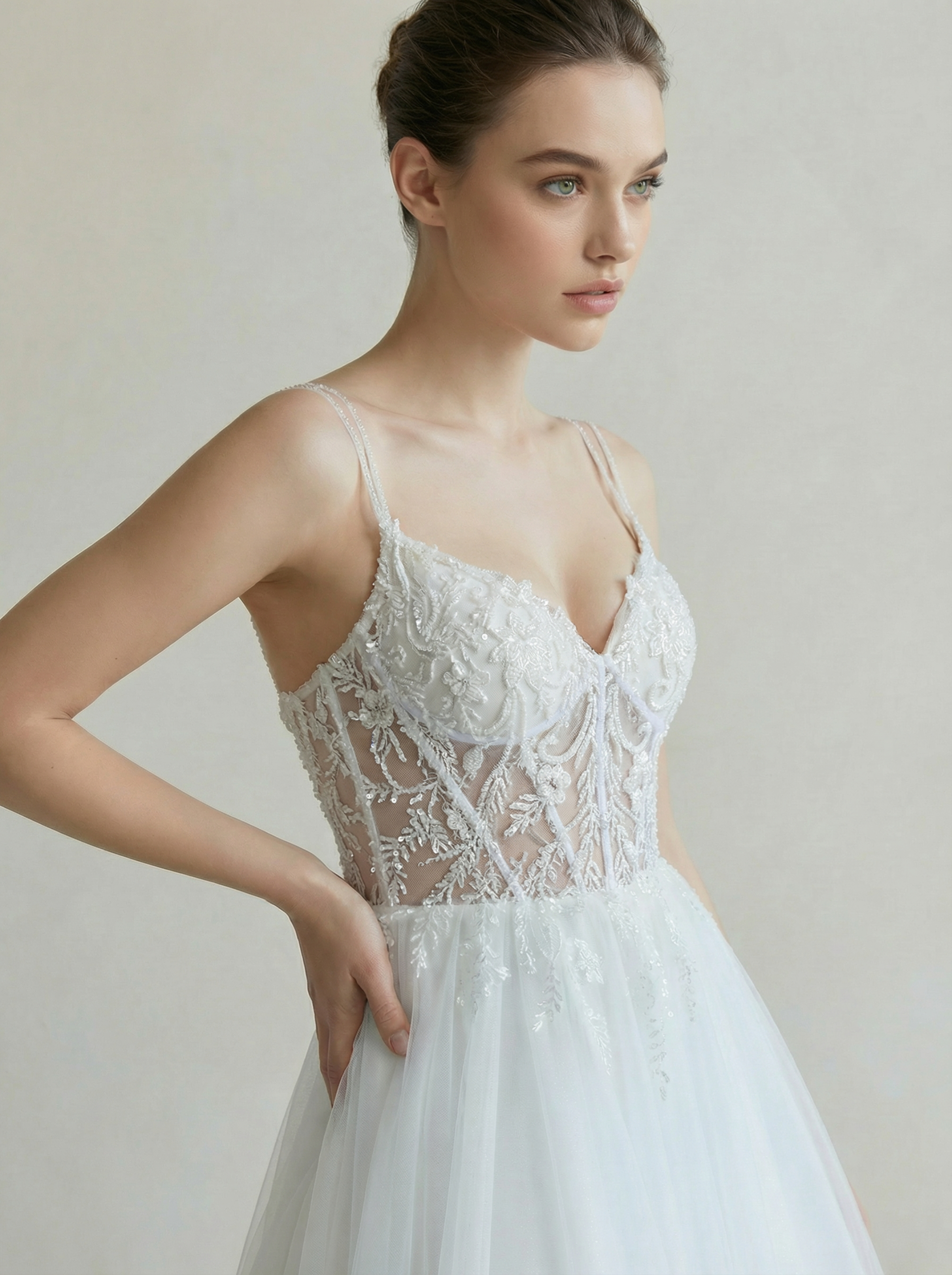 Romantic V-Neck Lace Embroidery A-Line Wedding Dress