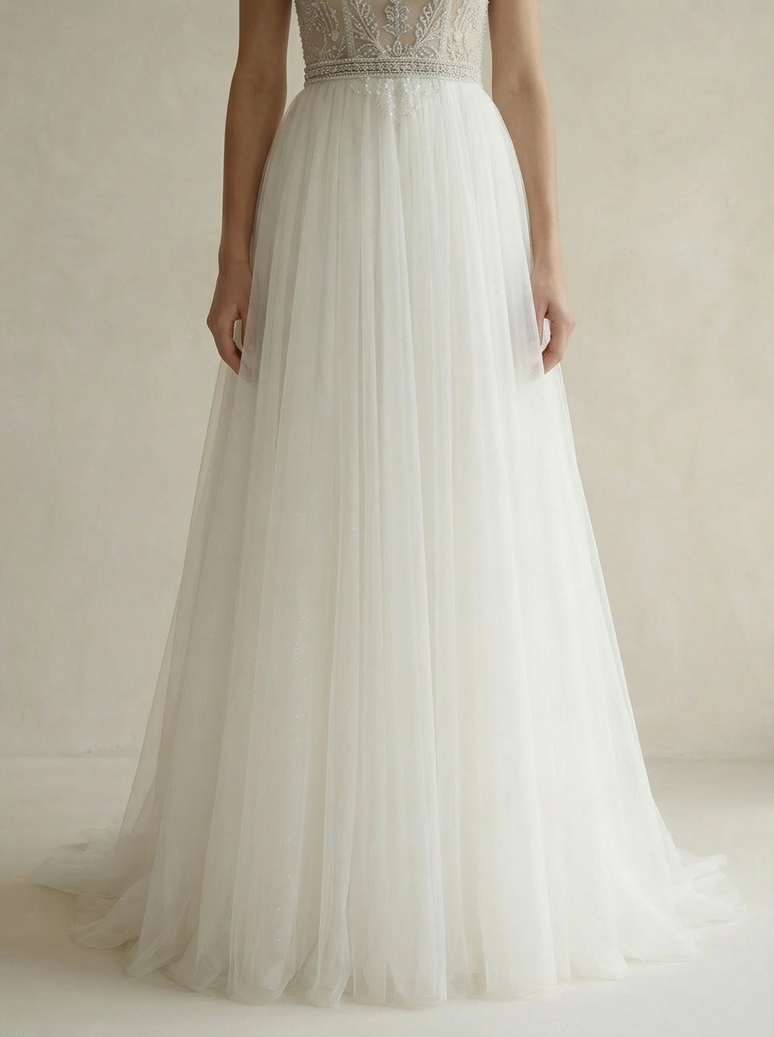 Classic Round Neck Tulle Ball Gown with Lace Flowers