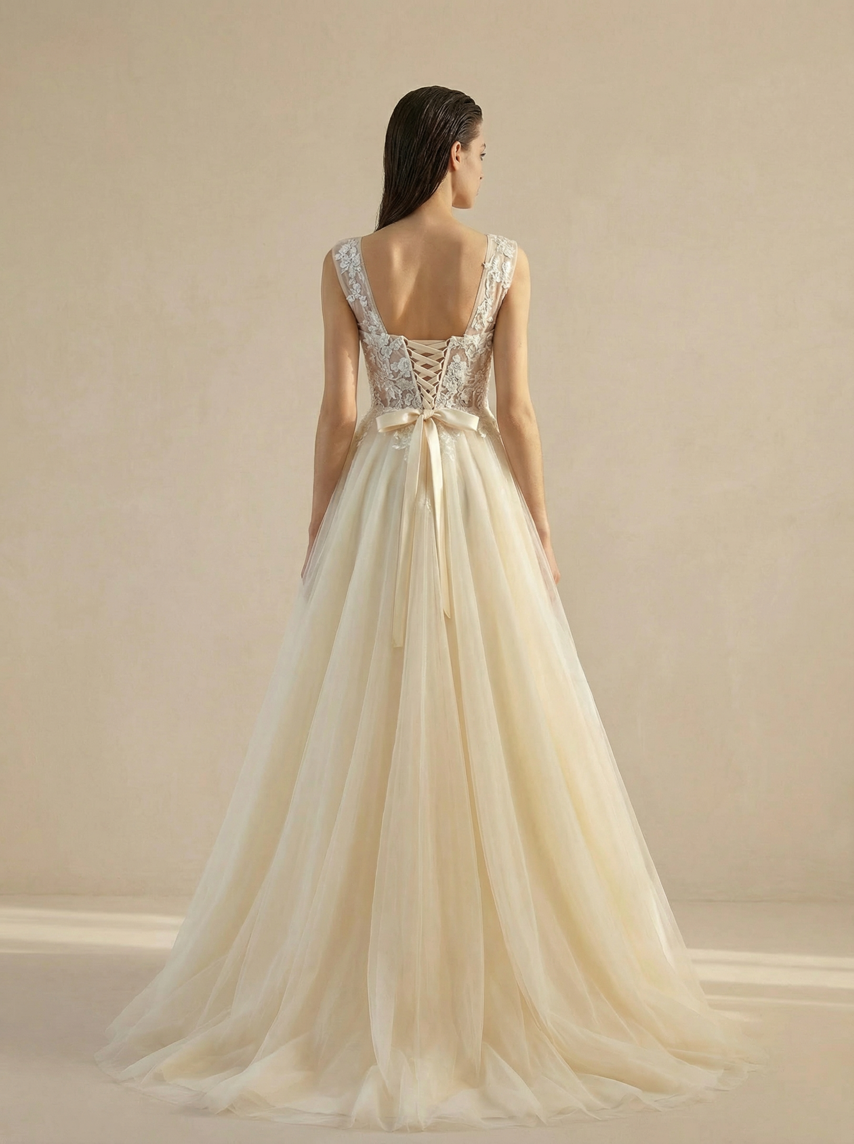 Off-Shoulder Tulle Ball Gown with Ruffled Sleeves