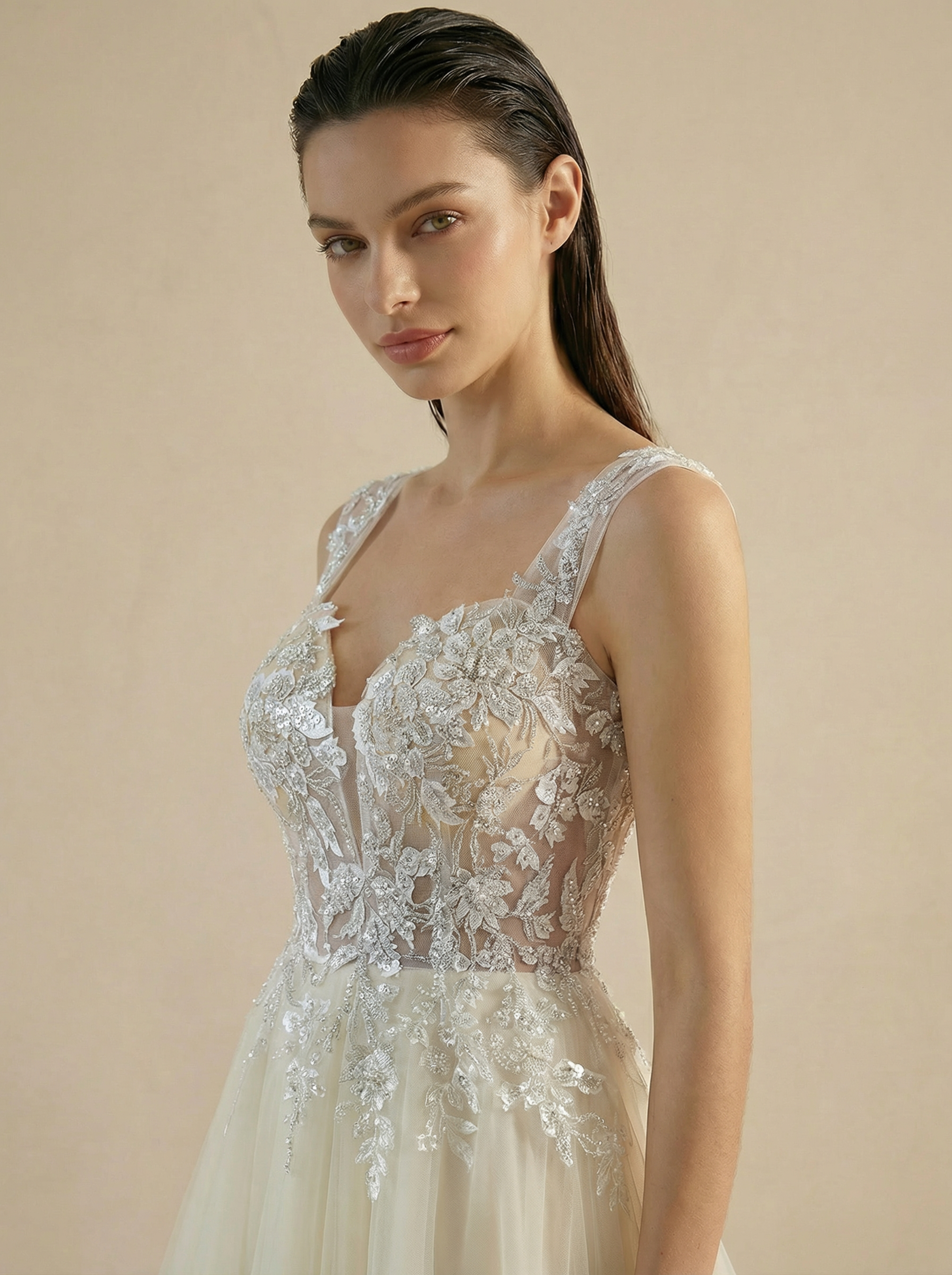 Off-Shoulder Tulle Ball Gown with Ruffled Sleeves