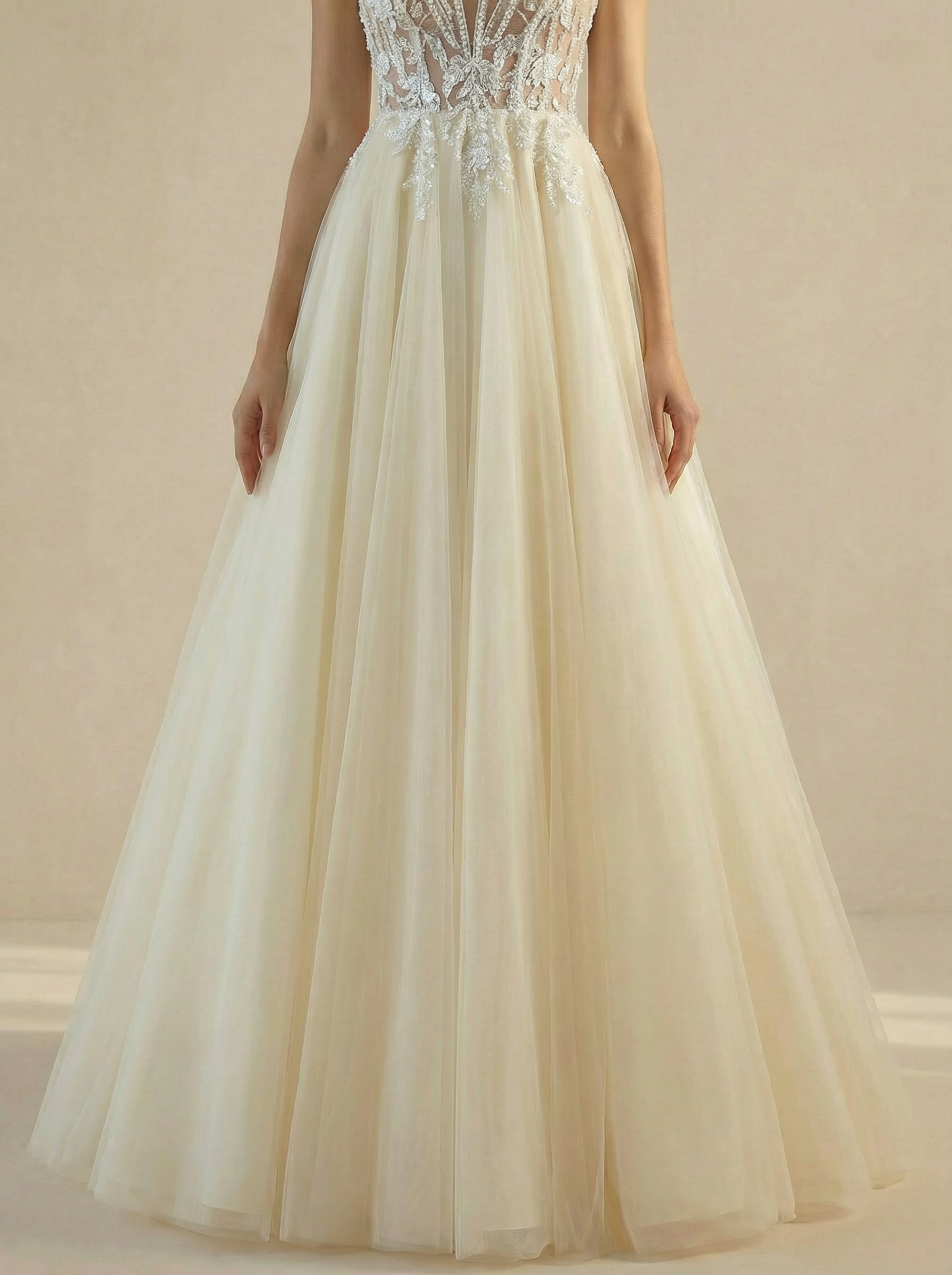 Off-Shoulder Tulle Ball Gown with Ruffled Sleeves