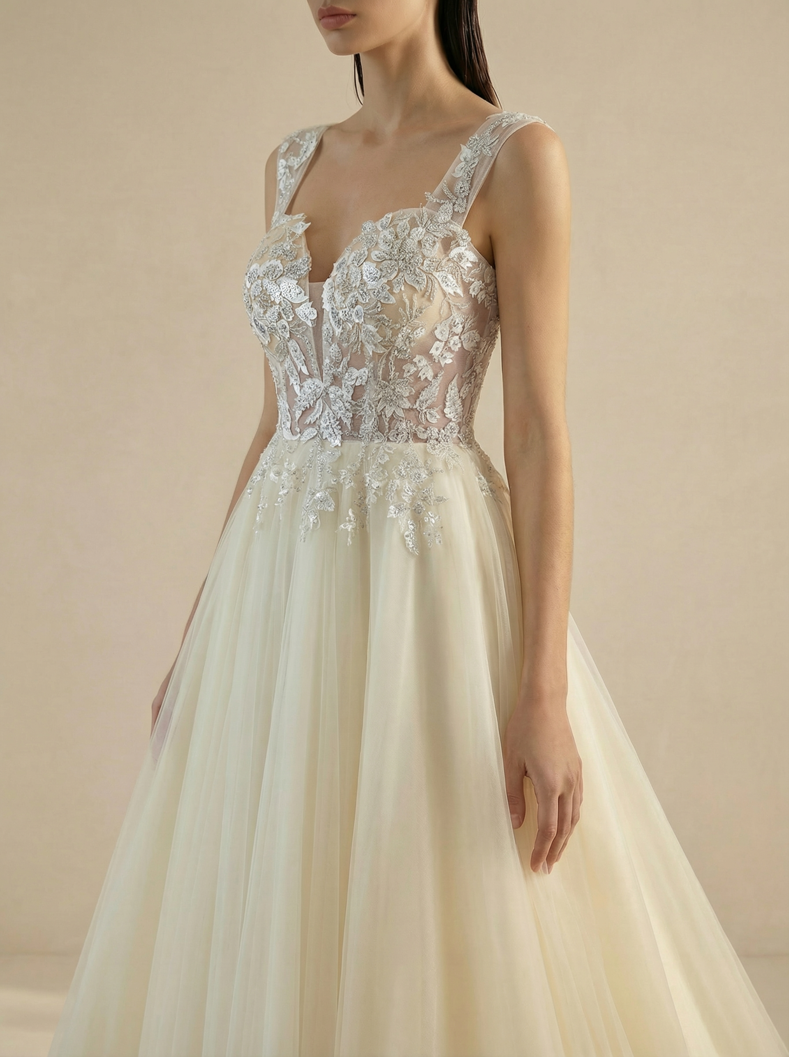 Off-Shoulder Tulle Ball Gown with Ruffled Sleeves