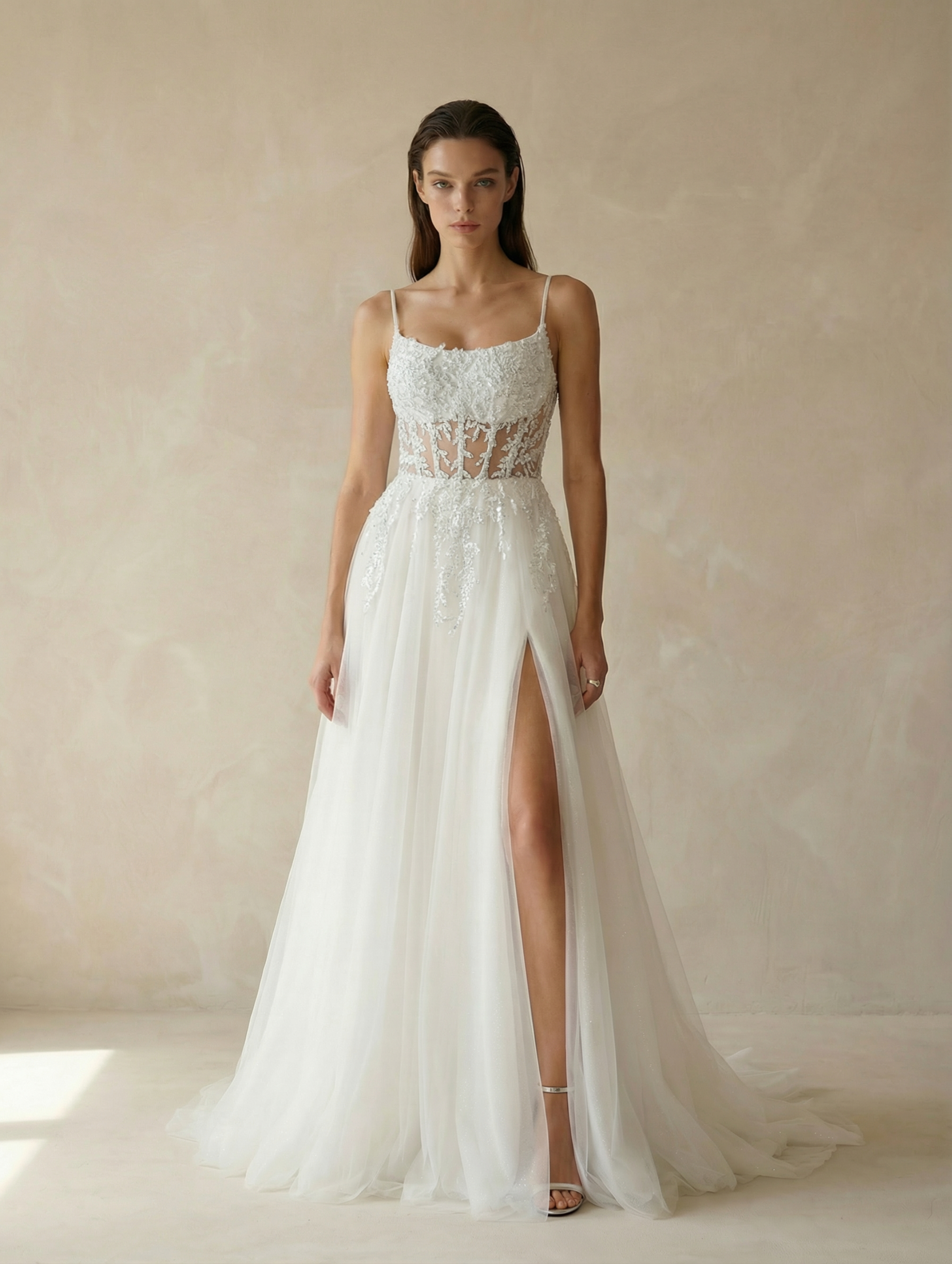 Square Neck Vintage Lace Appliqu? Gown