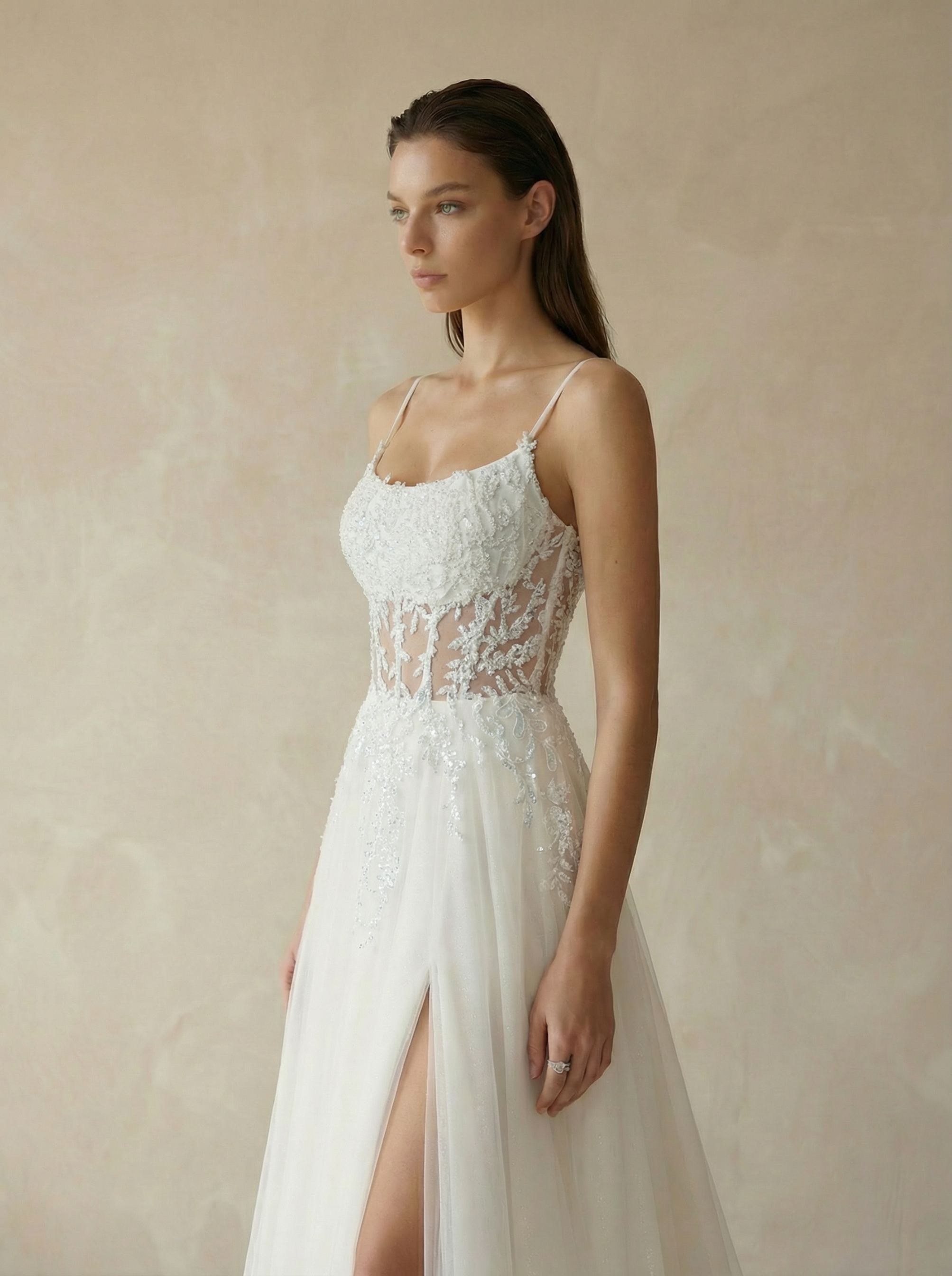 Vintage Square Neck Tulle A-Line Wedding Dress with Lace Appliqu?s