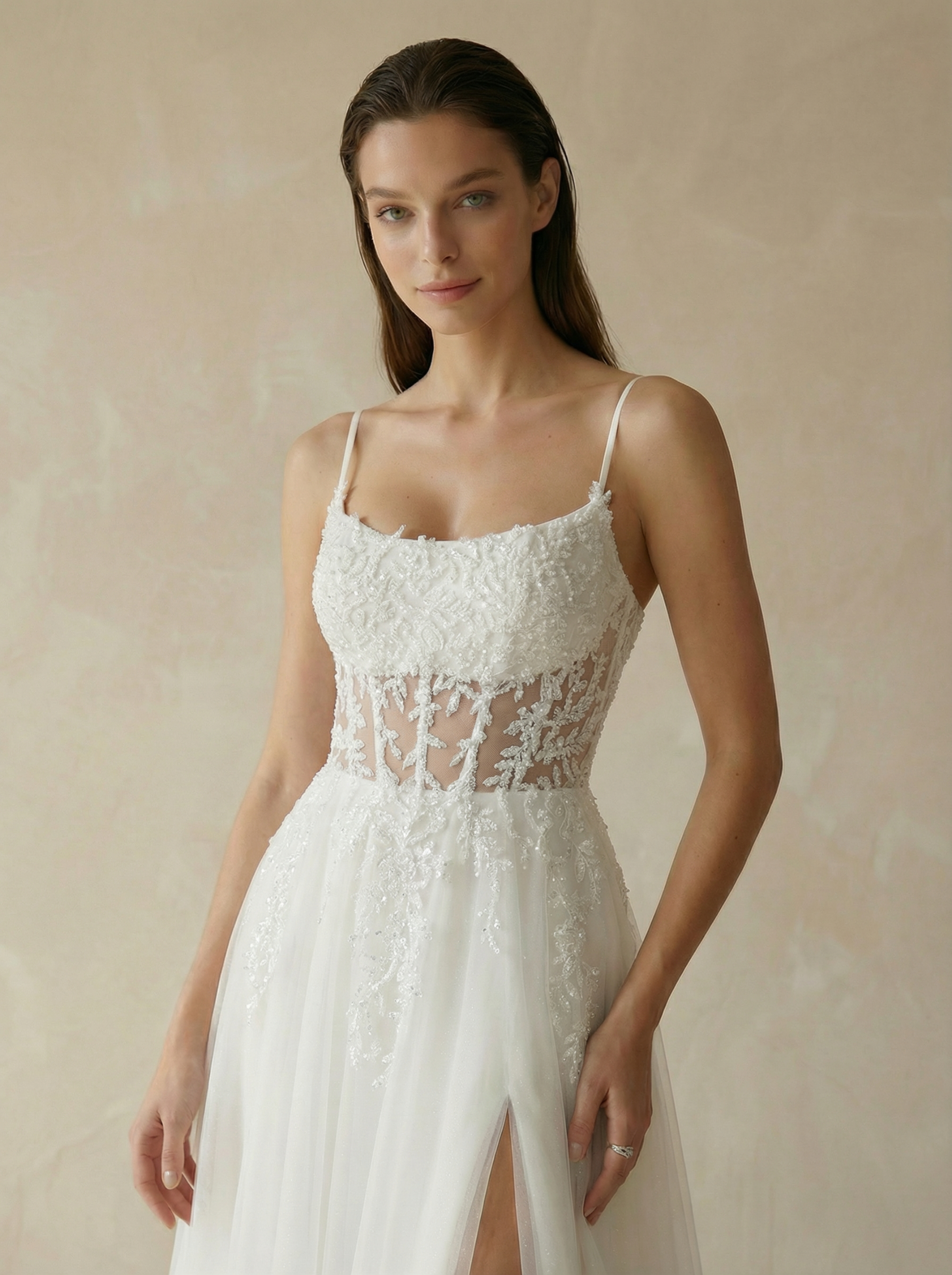 Vintage Square Neck Tulle A-Line Wedding Dress with Lace Appliqu?s