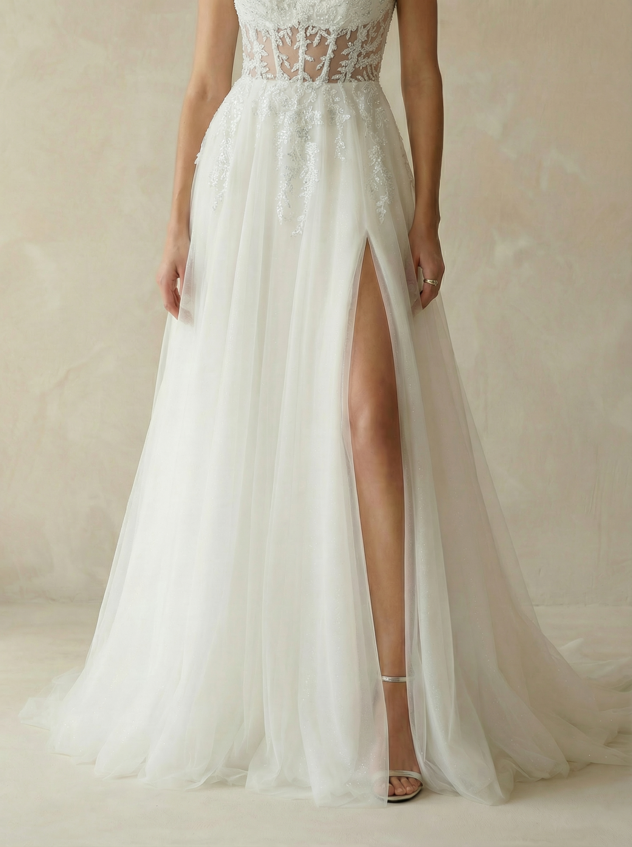 Vintage Square Neck Tulle A-Line Wedding Dress with Lace Appliqu?s