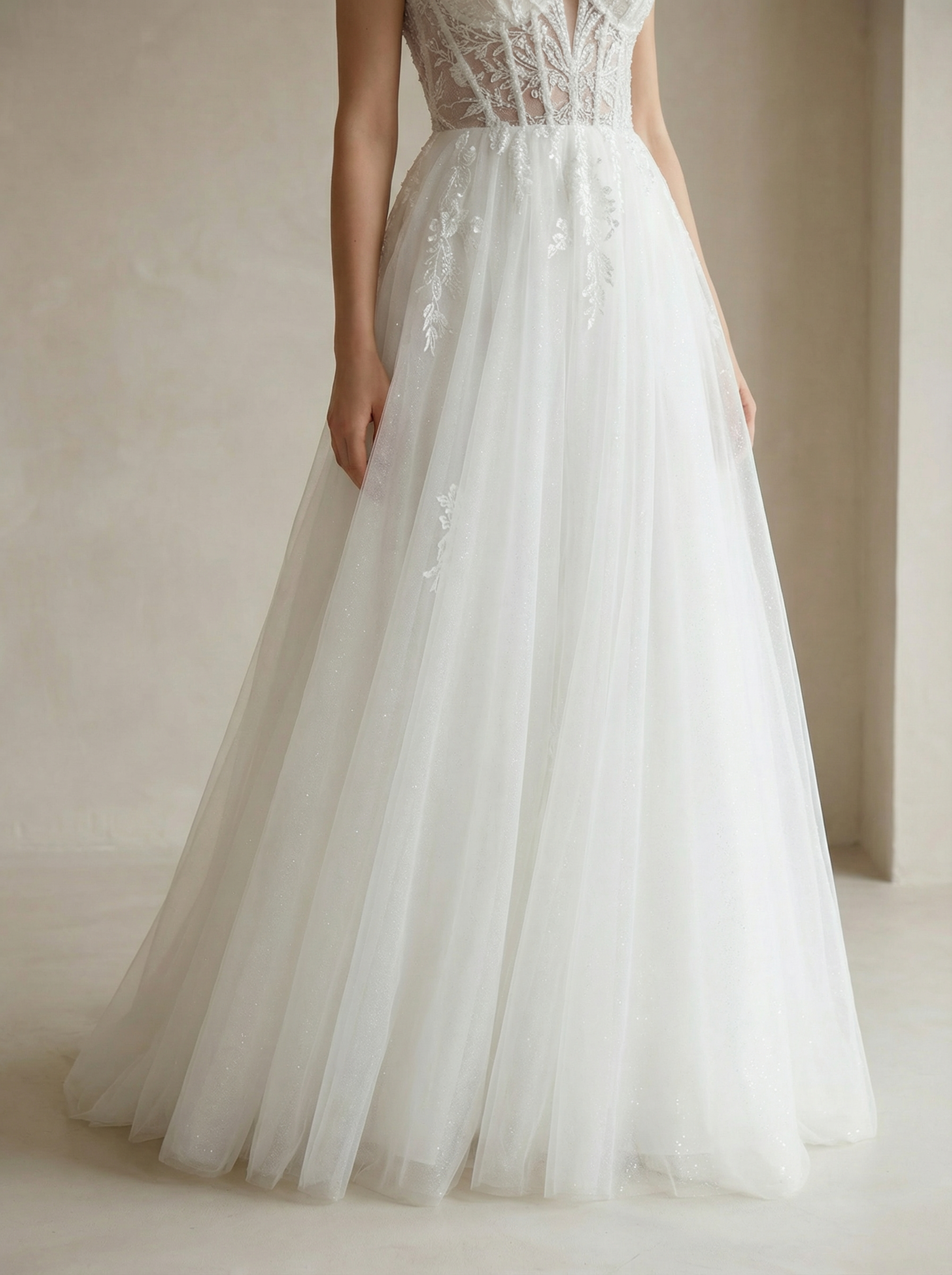 Vintage White A-Line Wedding Dress with Beaded Appliques